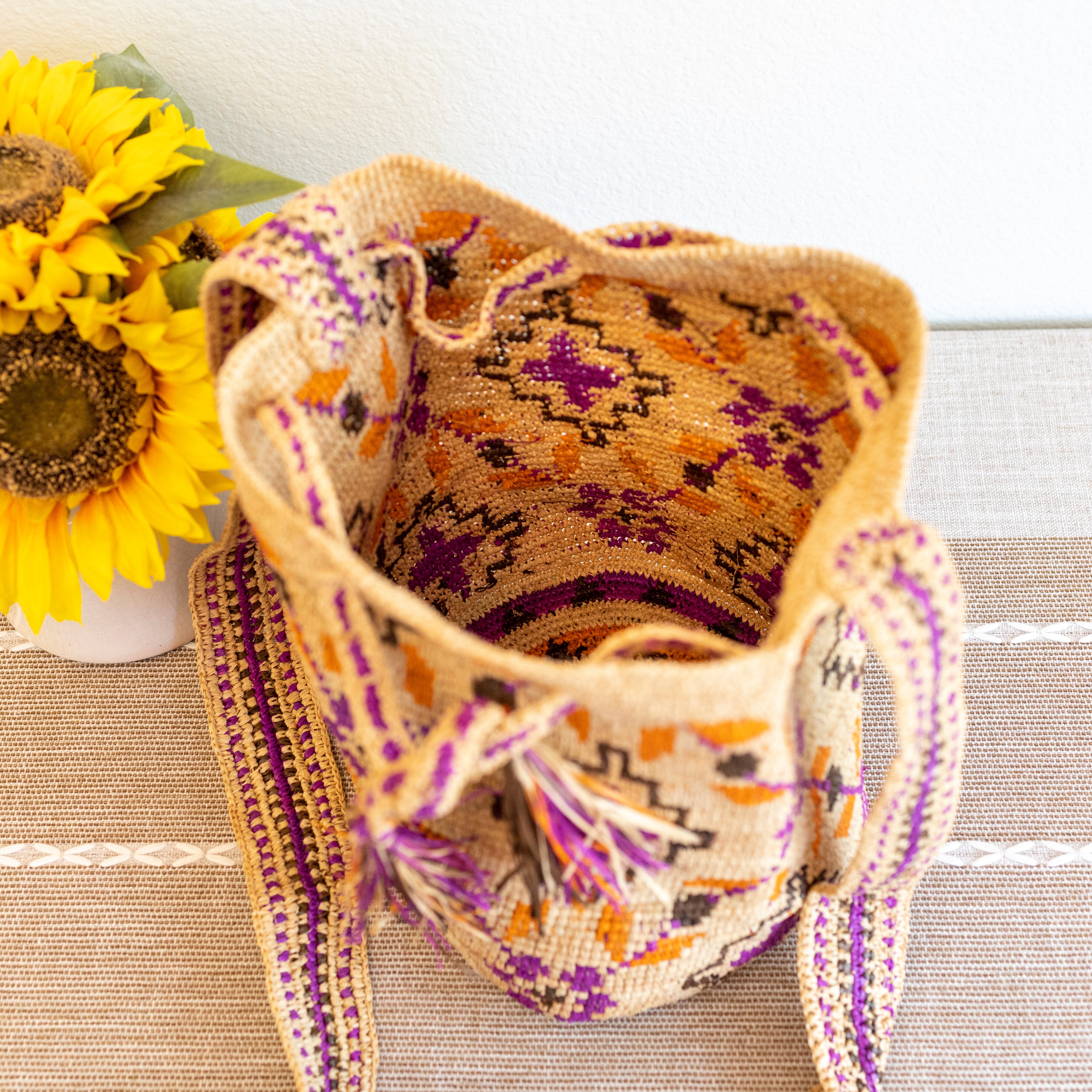 Raffia Straw Pink Wayuu Crossbody Bucket Bag
