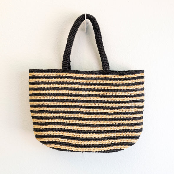 Elena Handbags Raffia Summer Beach Striped Straw Tote Bag