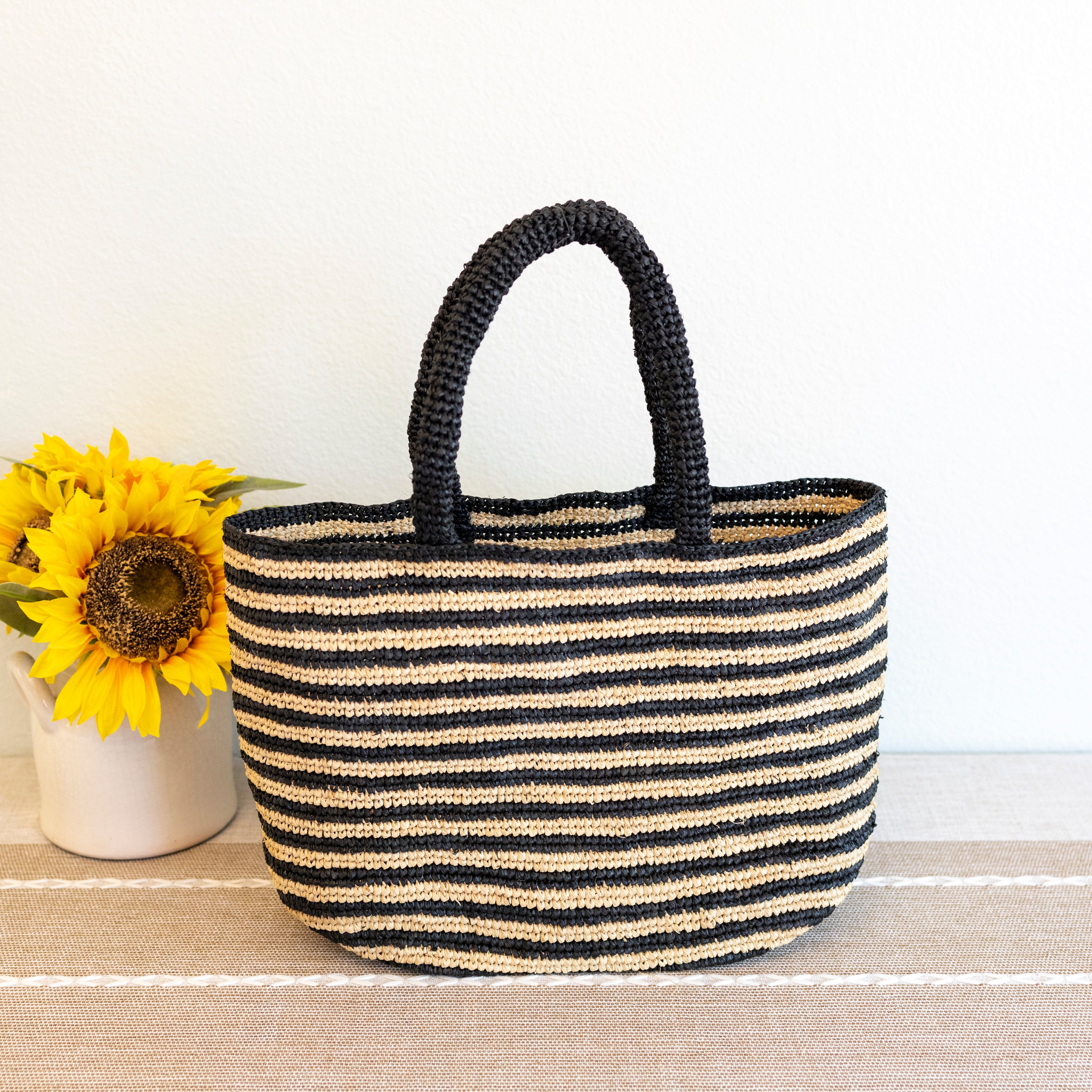 Raffia Summer Beach Striped Straw Tote Bag