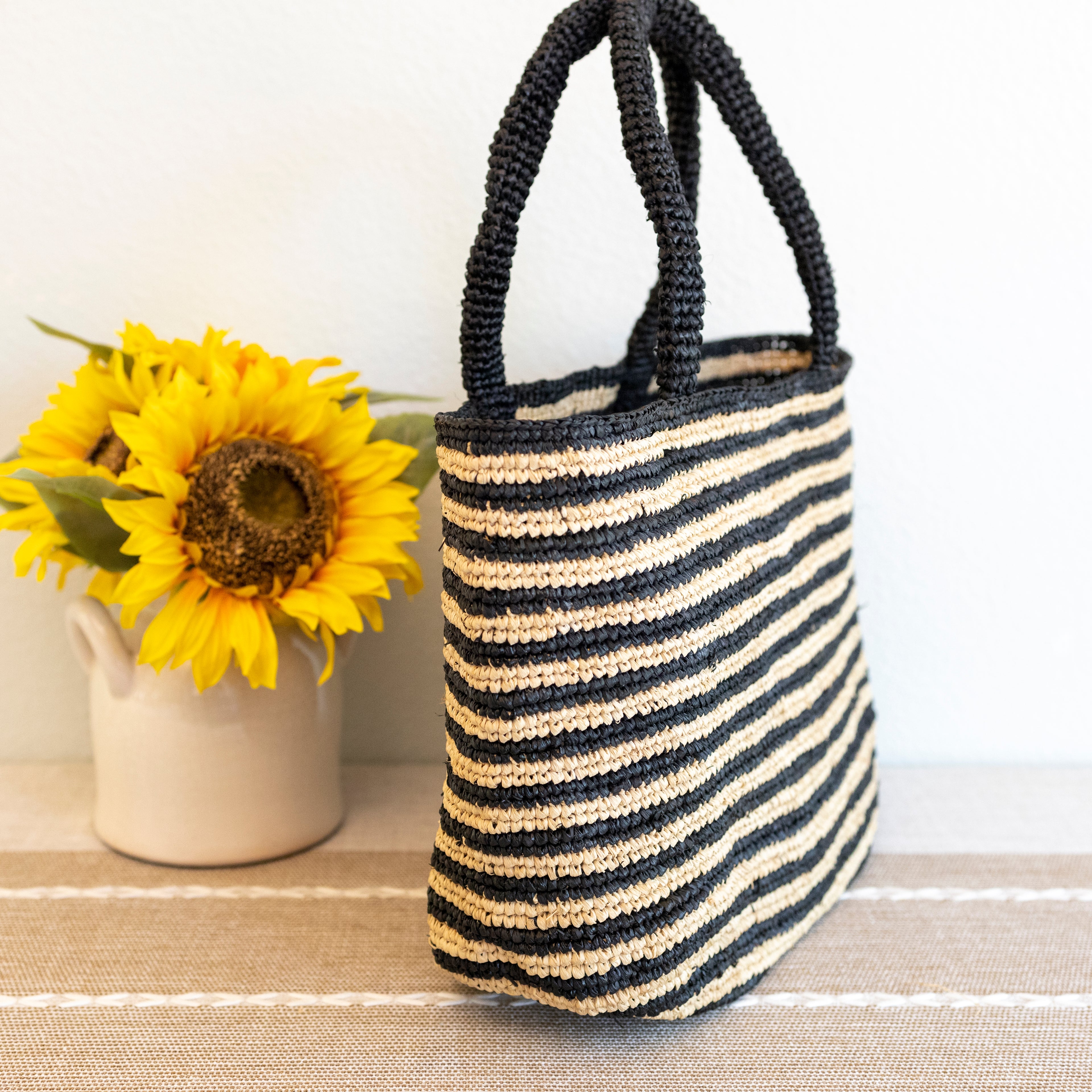 Raffia Summer Beach Striped Straw Tote Bag