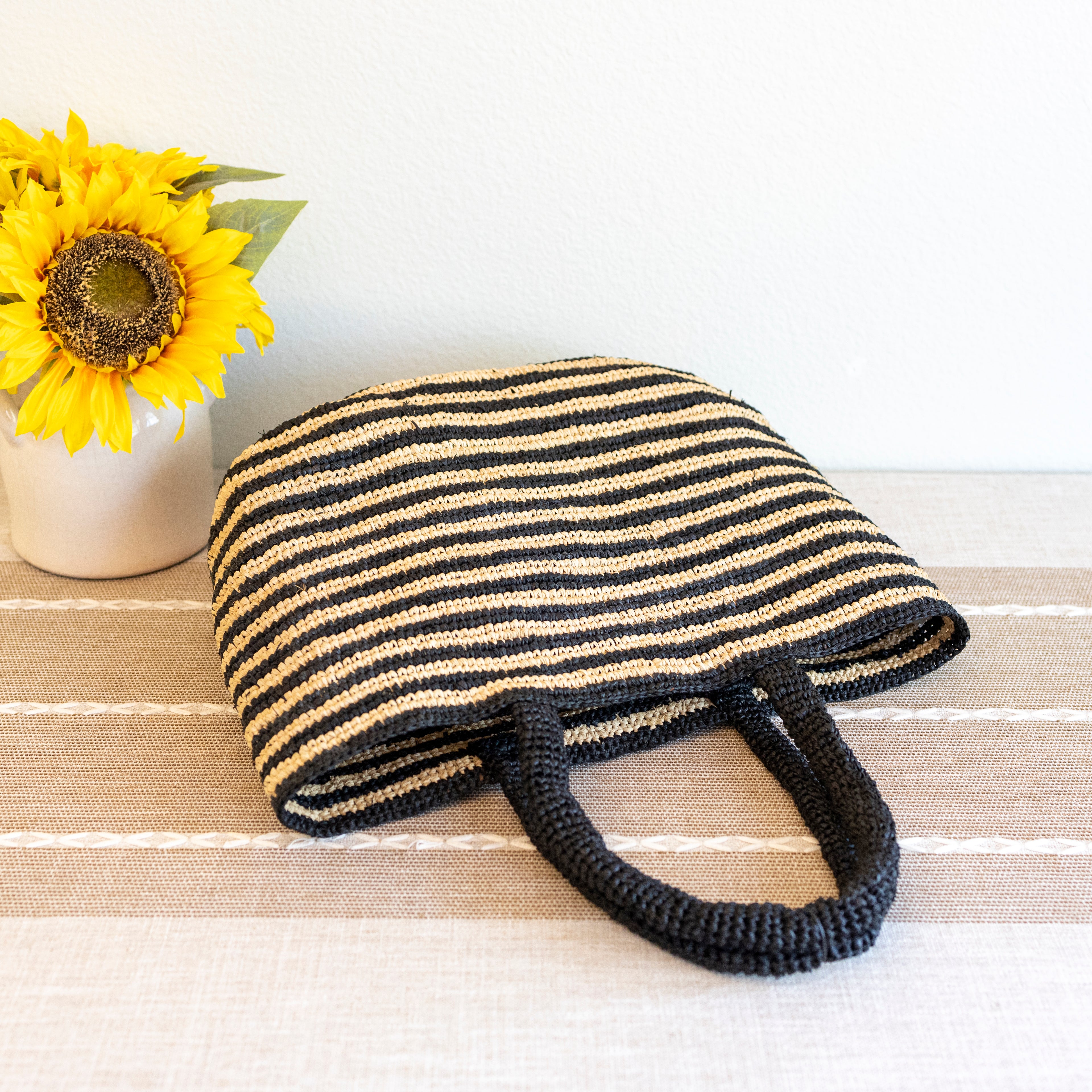 Raffia Summer Beach Striped Straw Tote Bag
