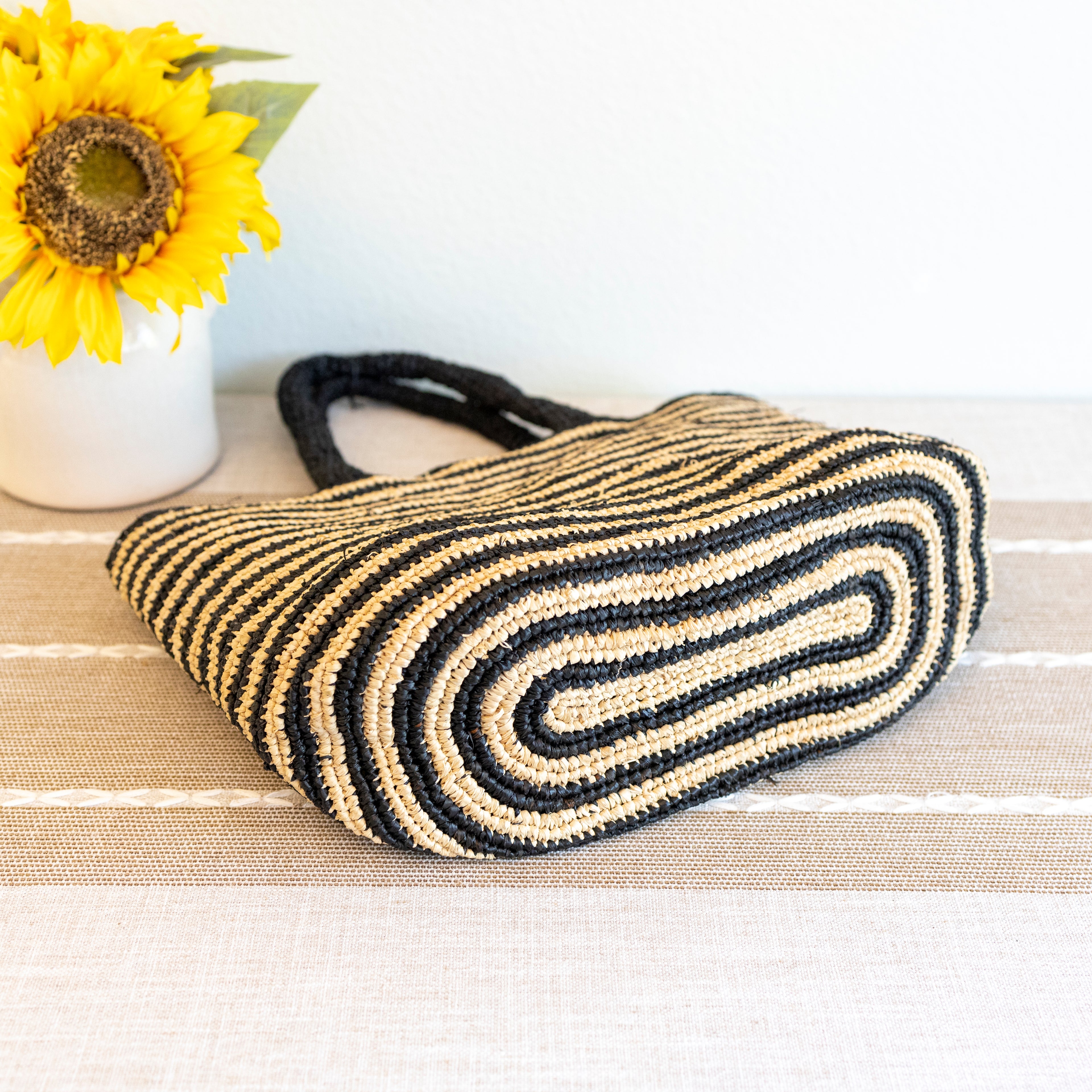 Raffia Summer Beach Striped Straw Tote Bag