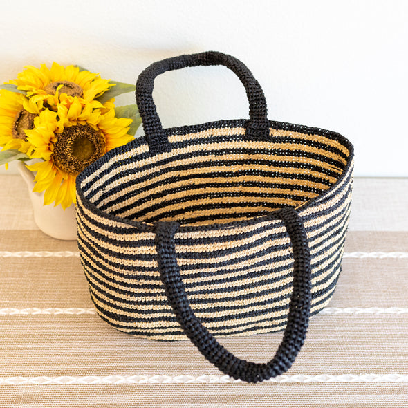 Elena Handbags Raffia Summer Beach Striped Straw Tote Bag