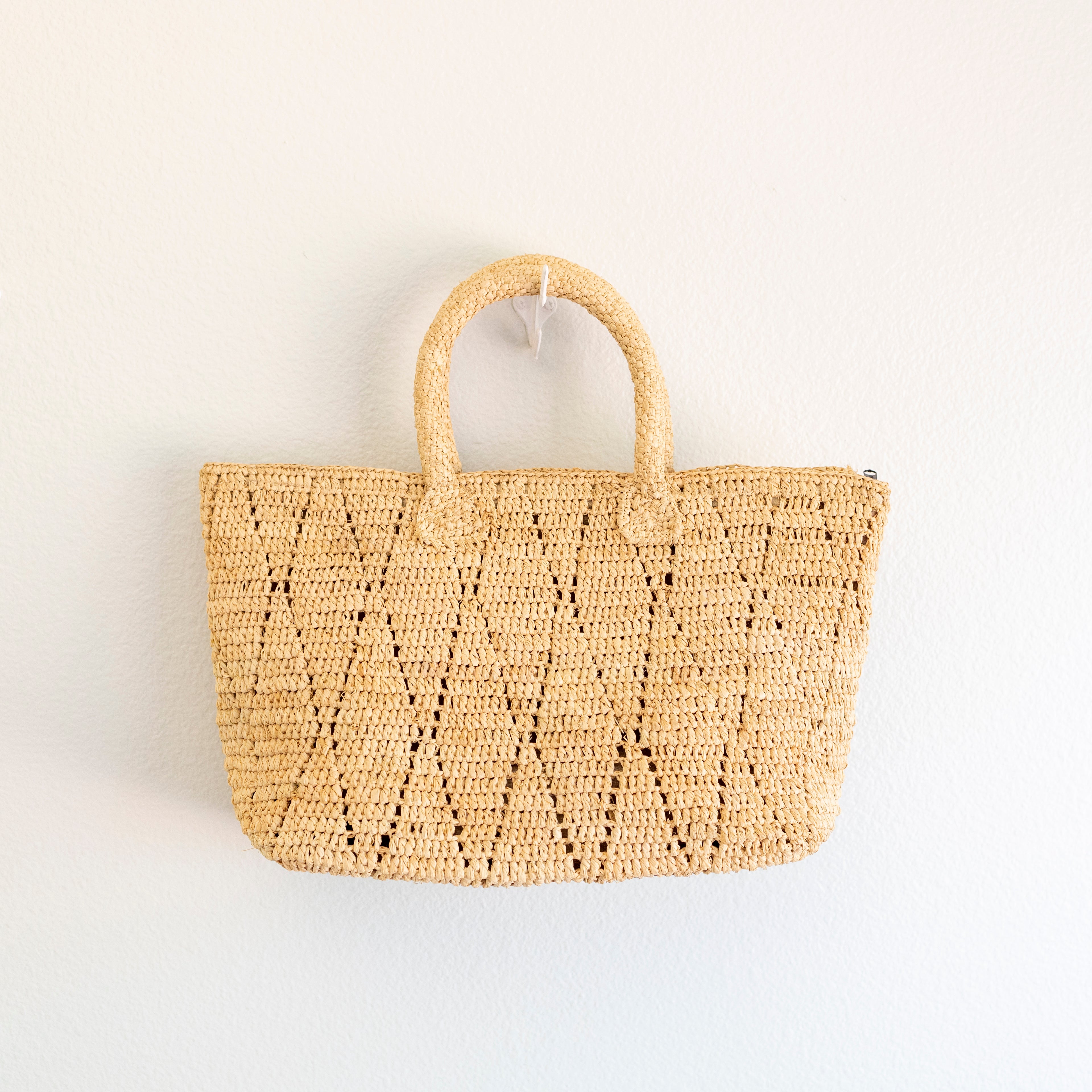 Hand Woven Fashion Raffia Top Handle Beach Bag