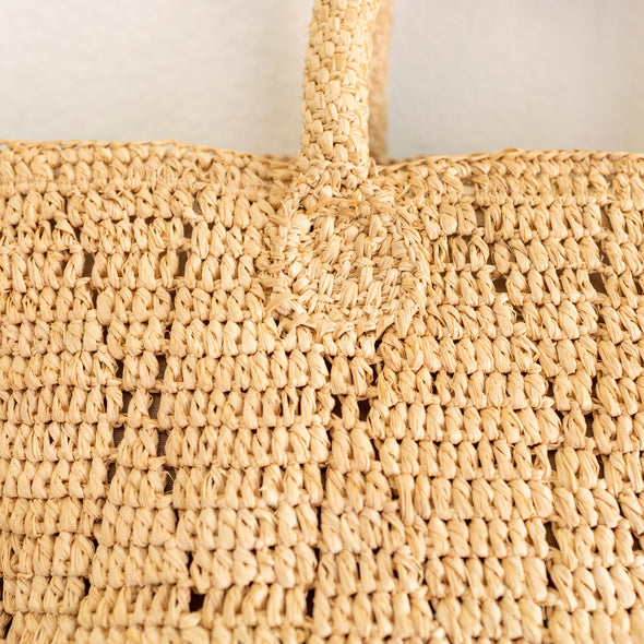 Elena Handbags Hand Woven Fashion Raffia Top Handle Beach Bag