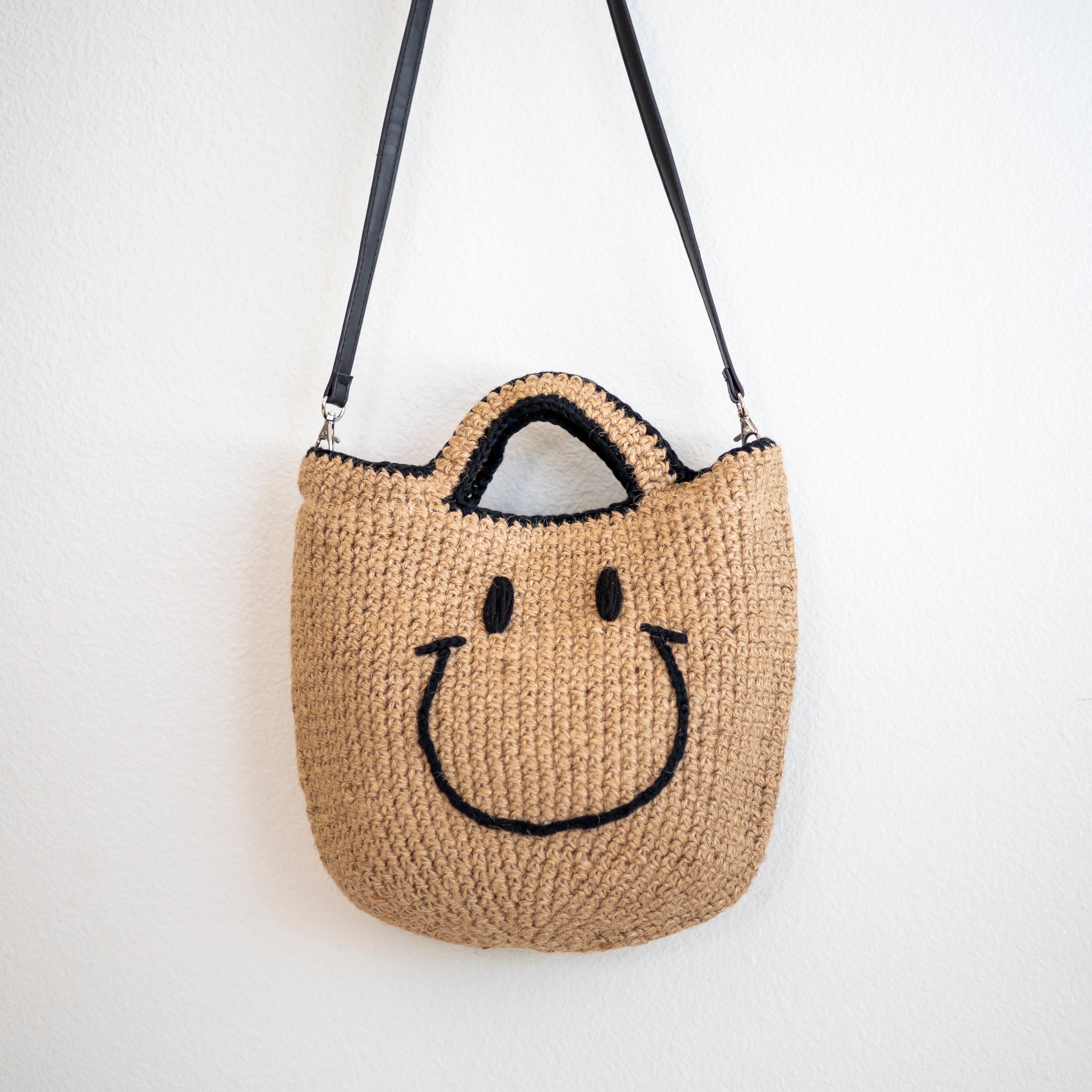 Twine Woven Smiley Face Bag