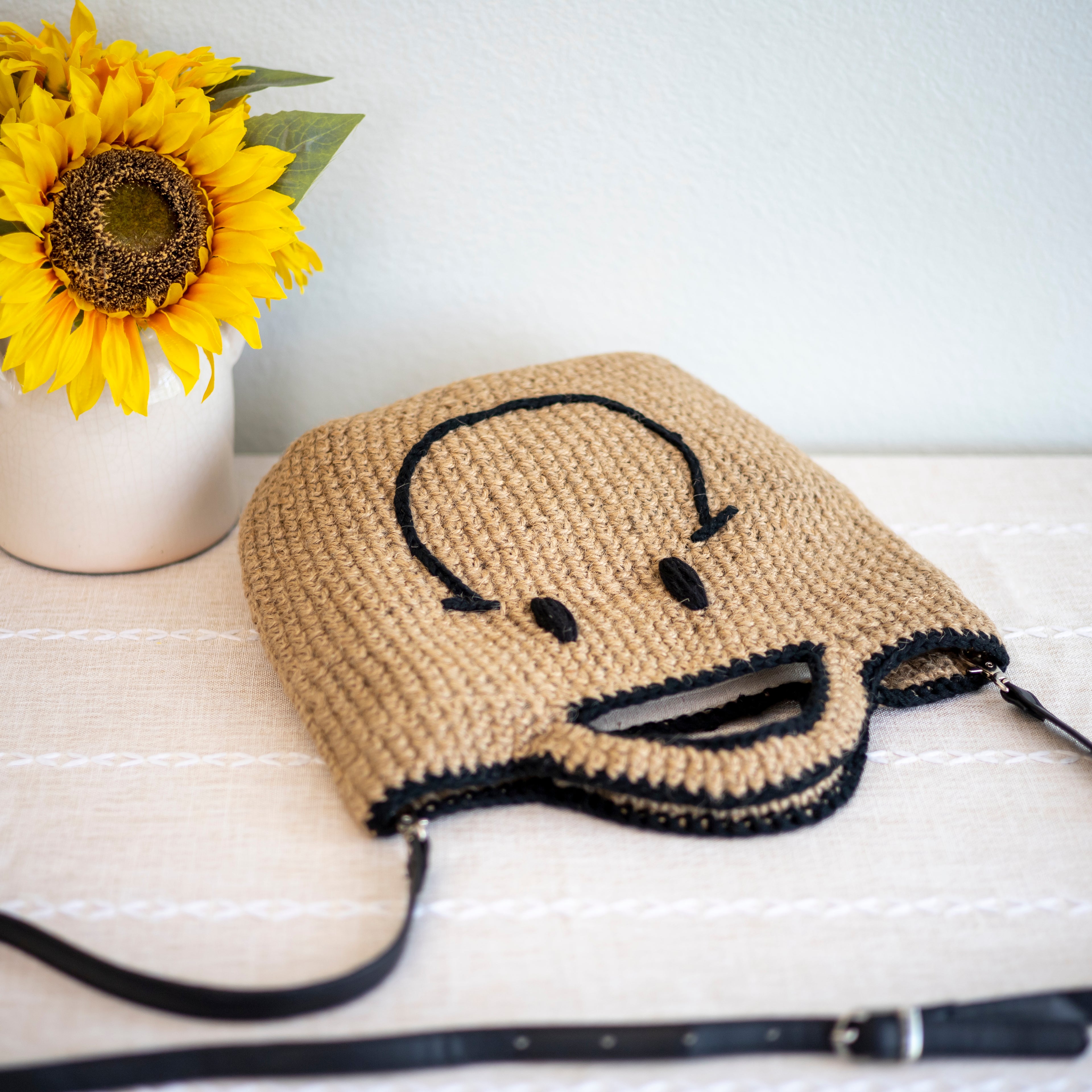 Twine Woven Smiley Face Bag