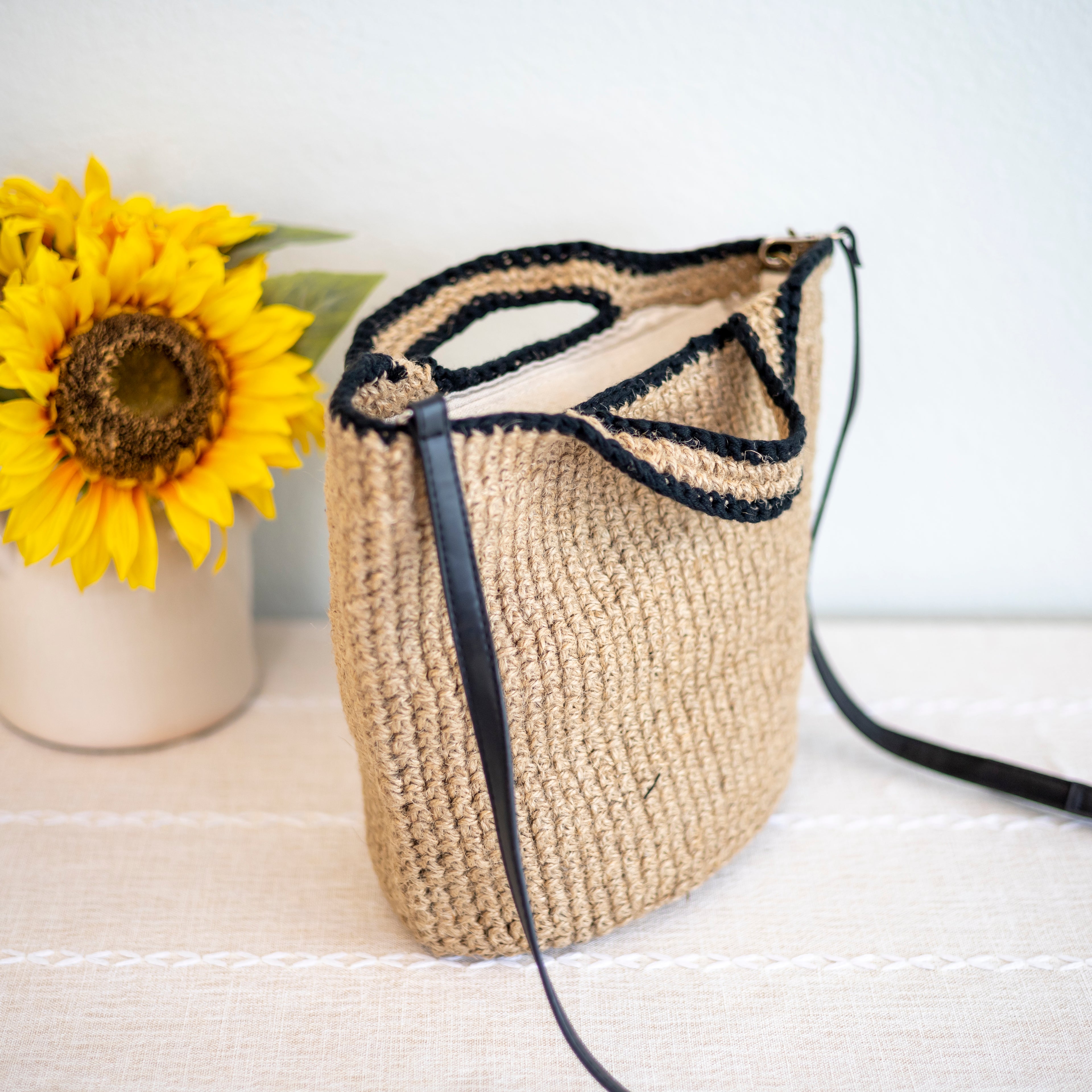 Twine Woven Smiley Face Bag