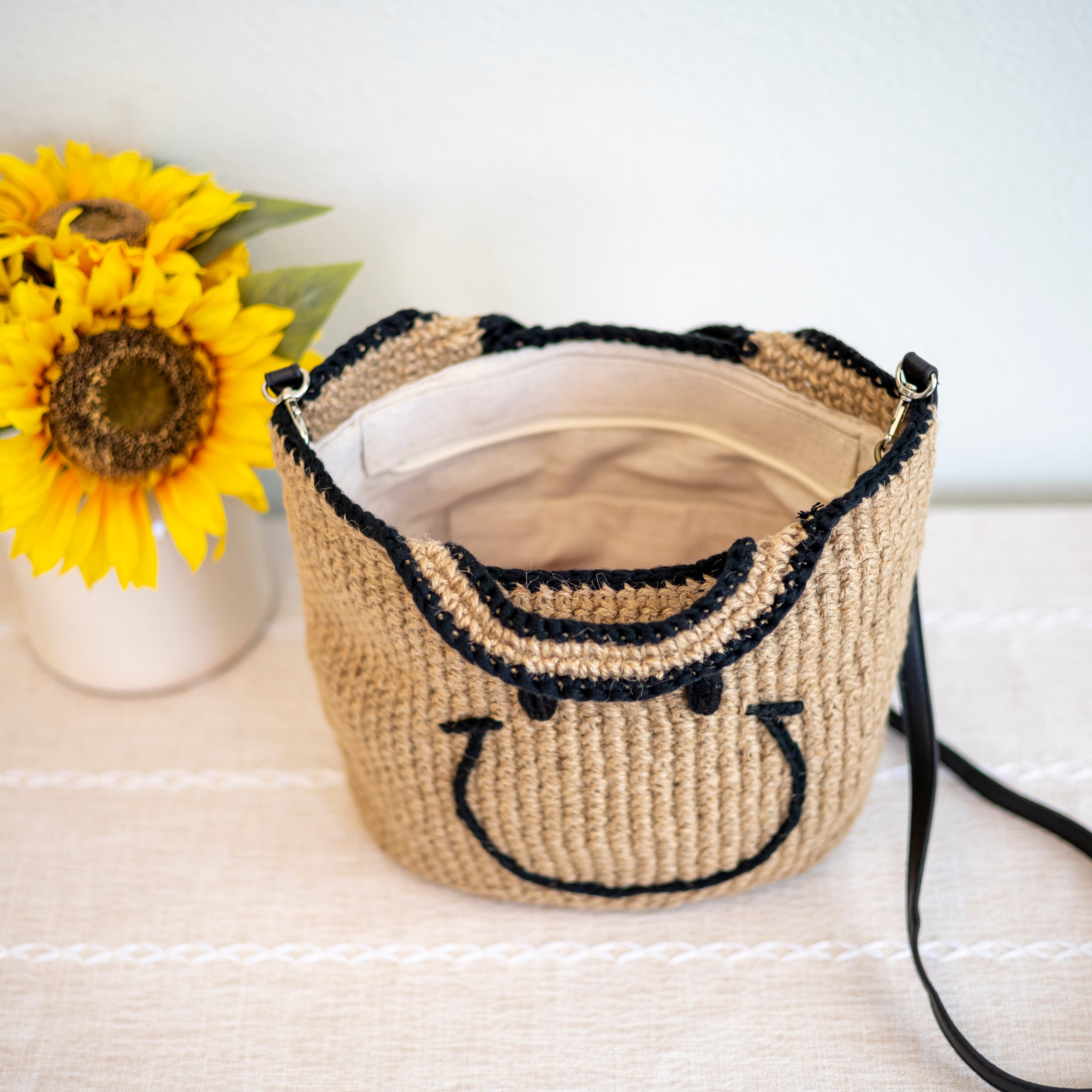 Twine Woven Smiley Face Bag