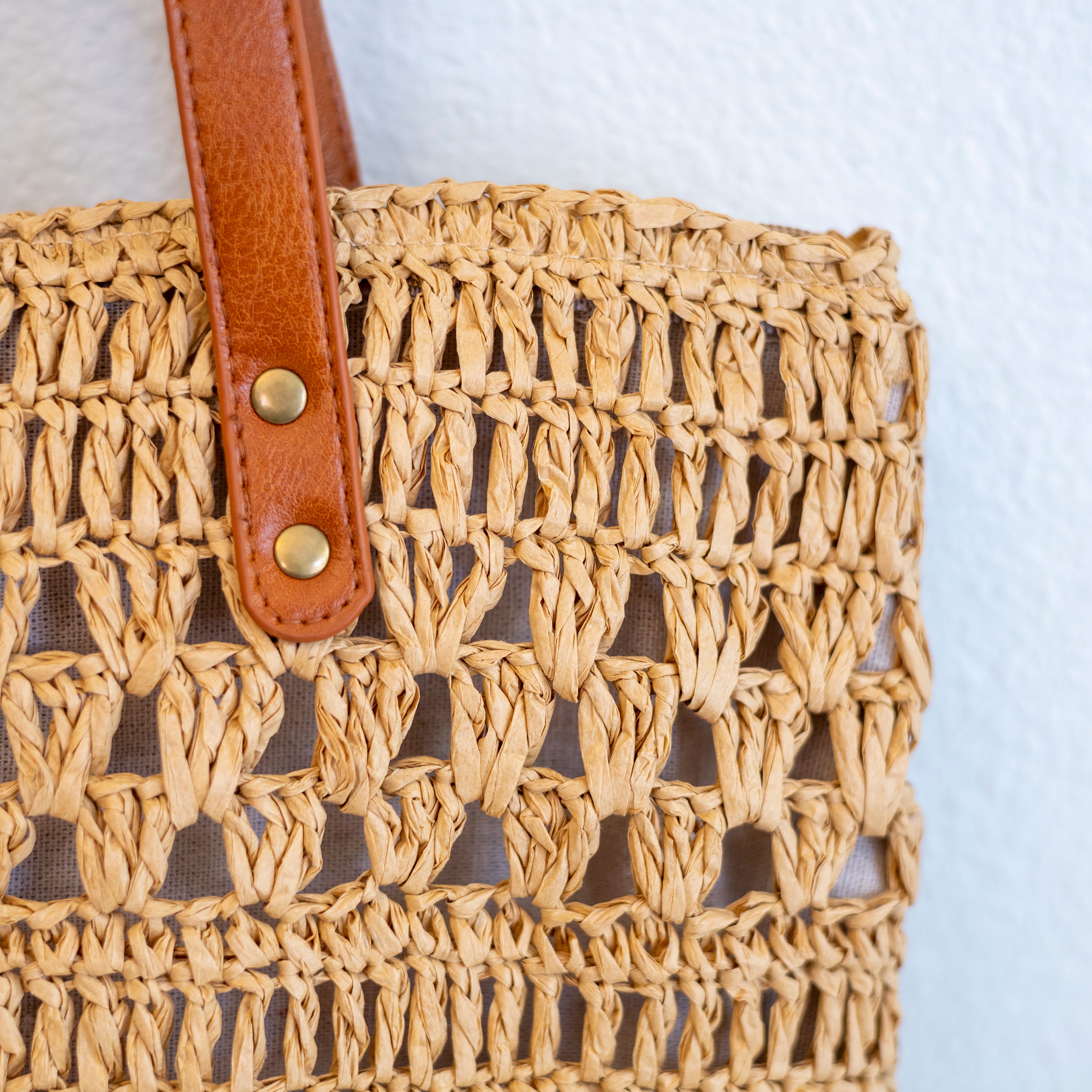 Patterned Straw Woven Tote Bag