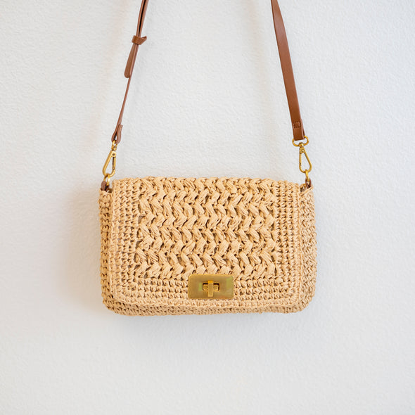 Elena Handbags Crossbody Leather and Straw Bag