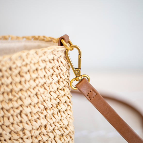 Elena Handbags Crossbody Leather and Straw Bag