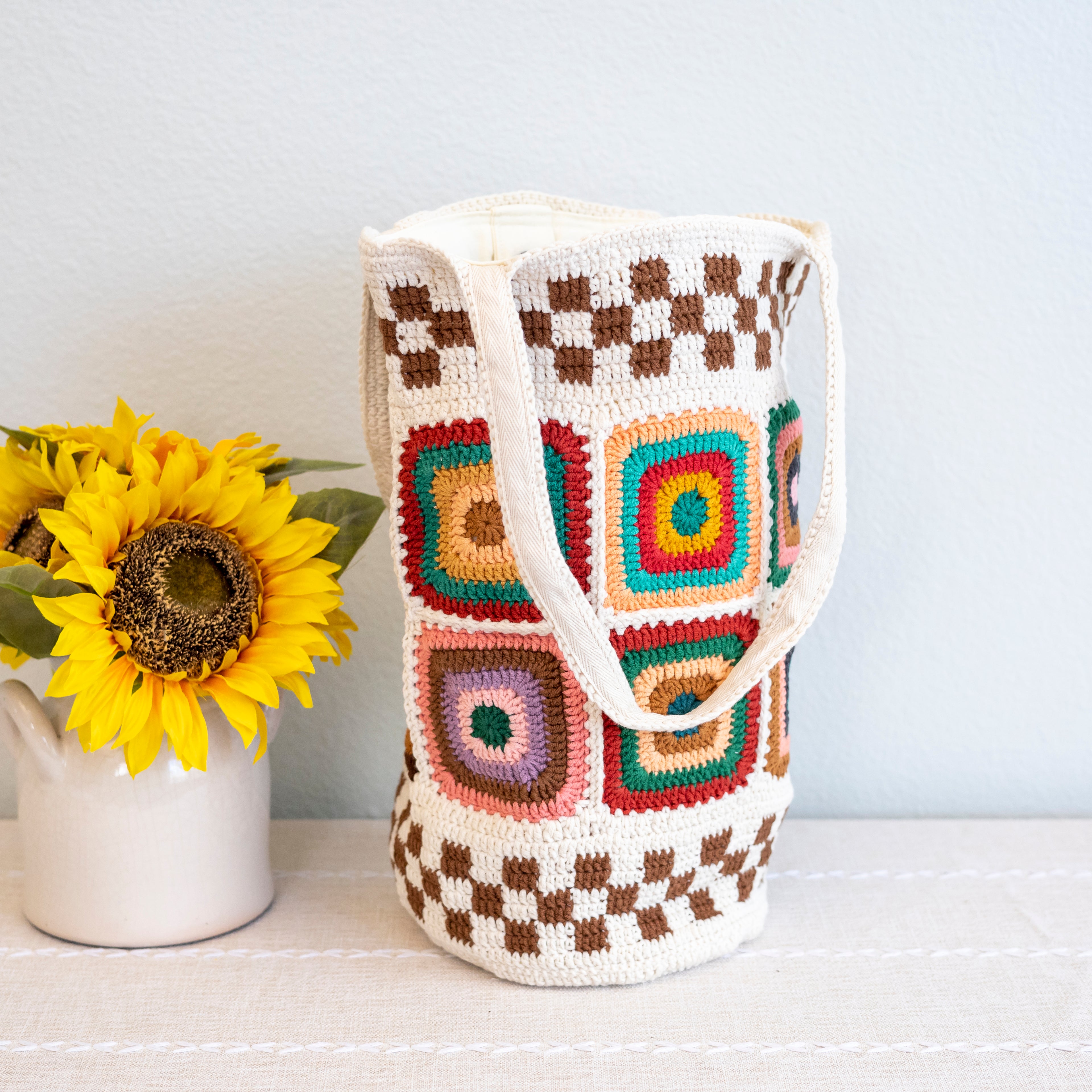 Handmade Granny Square Shoulder Tote Bag