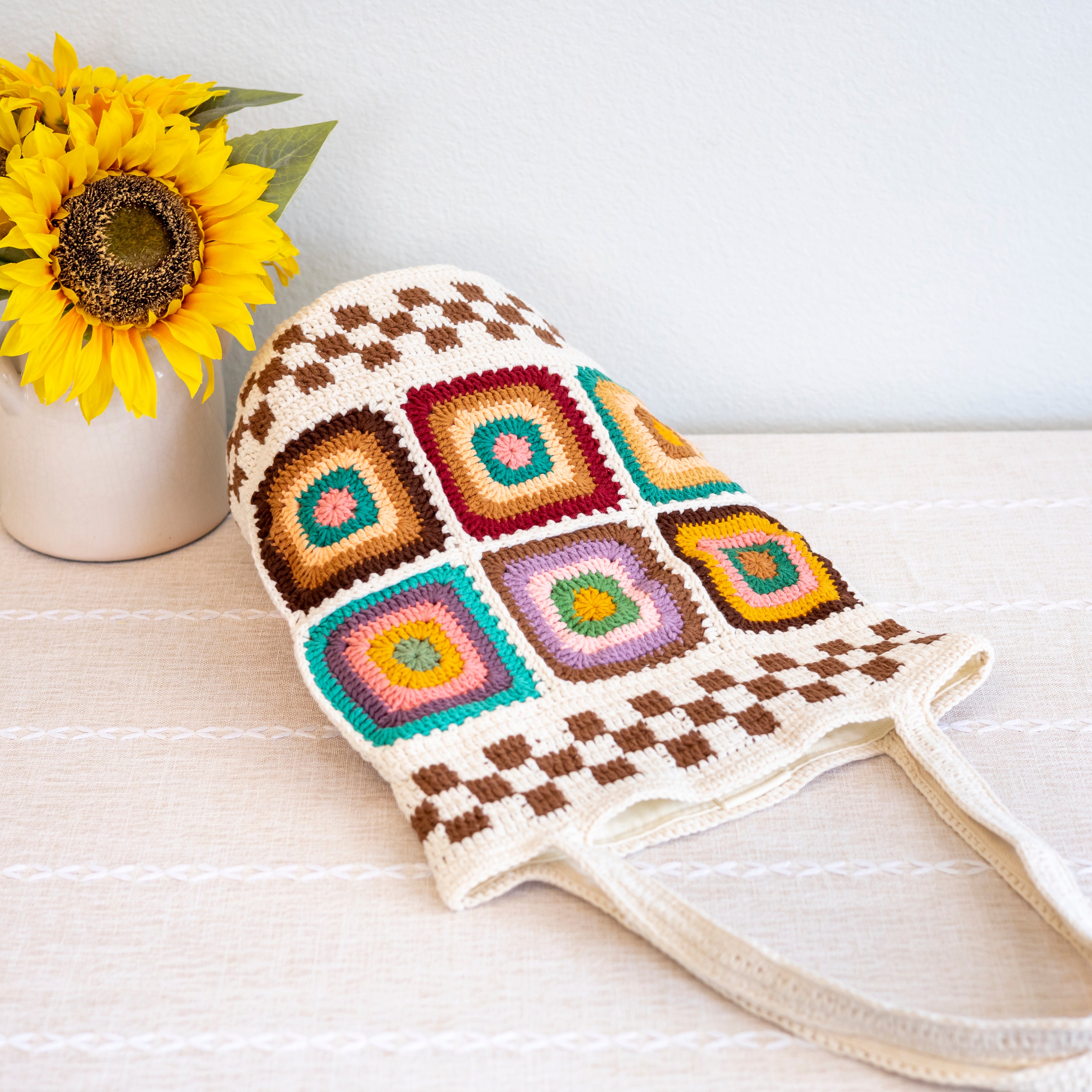 Handmade Granny Square Shoulder Tote Bag