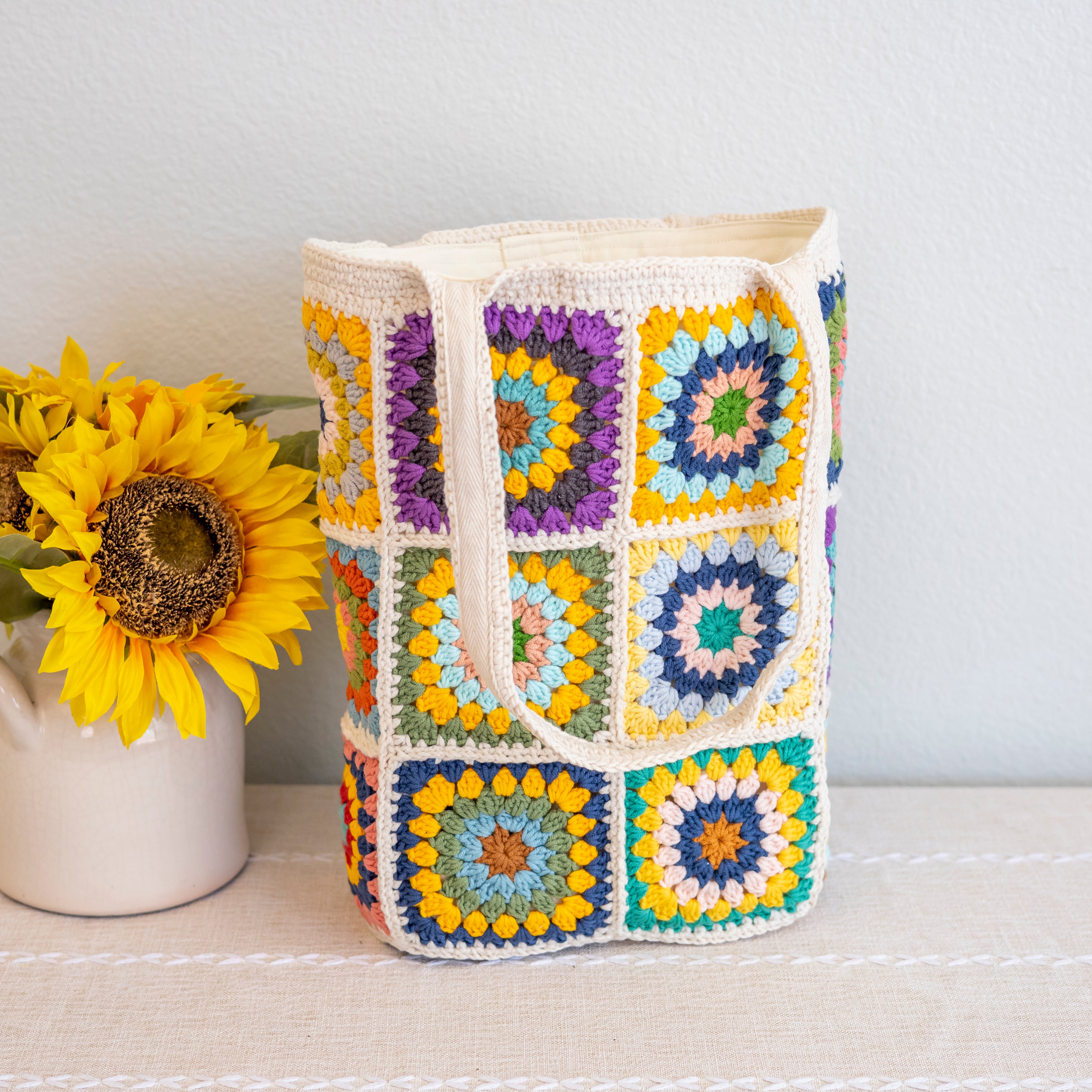 Handmade Granny Square Shoulder Tote Bag
