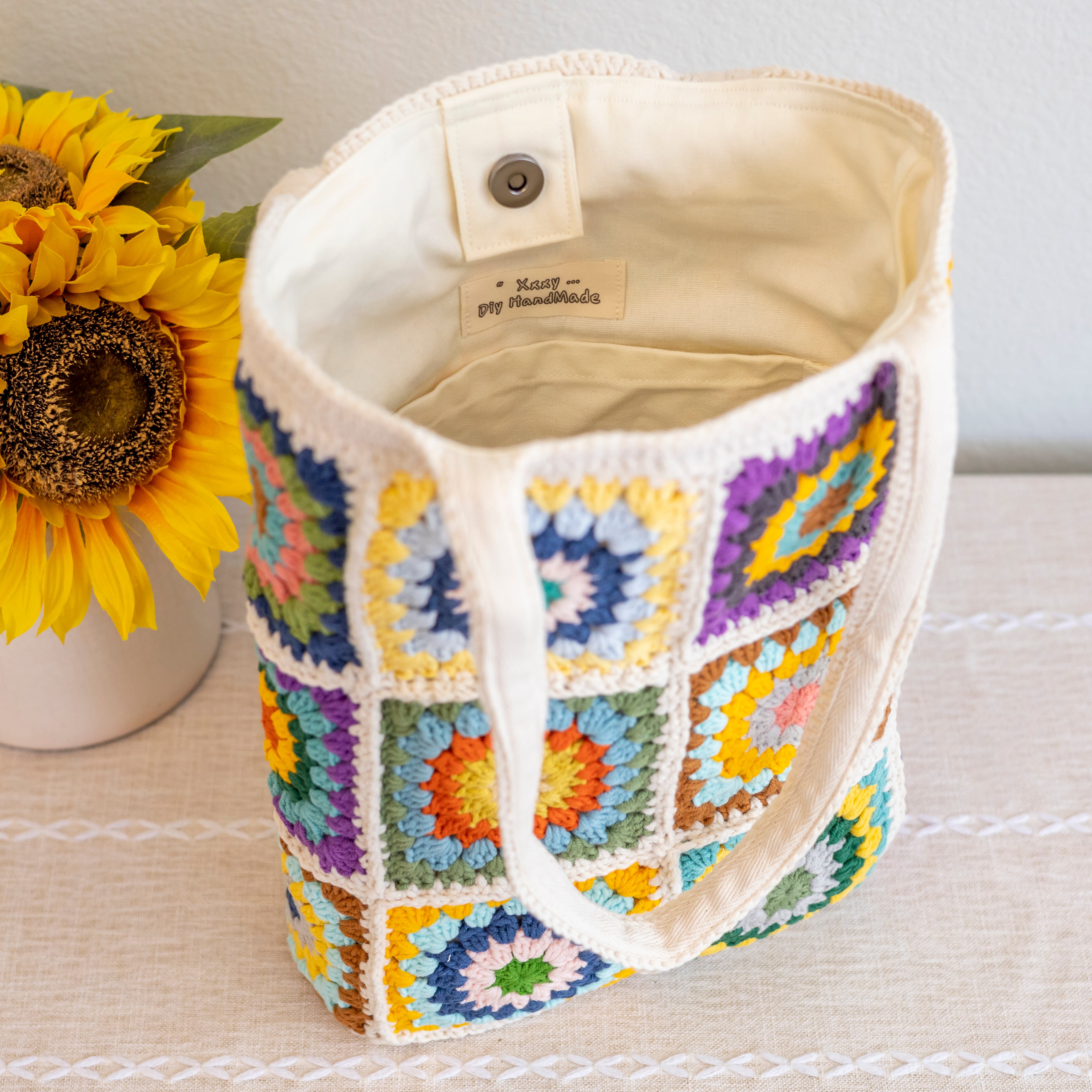 Handmade Granny Square Shoulder Tote Bag