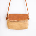 Straw Woven Messenger Bag with Leather Flap