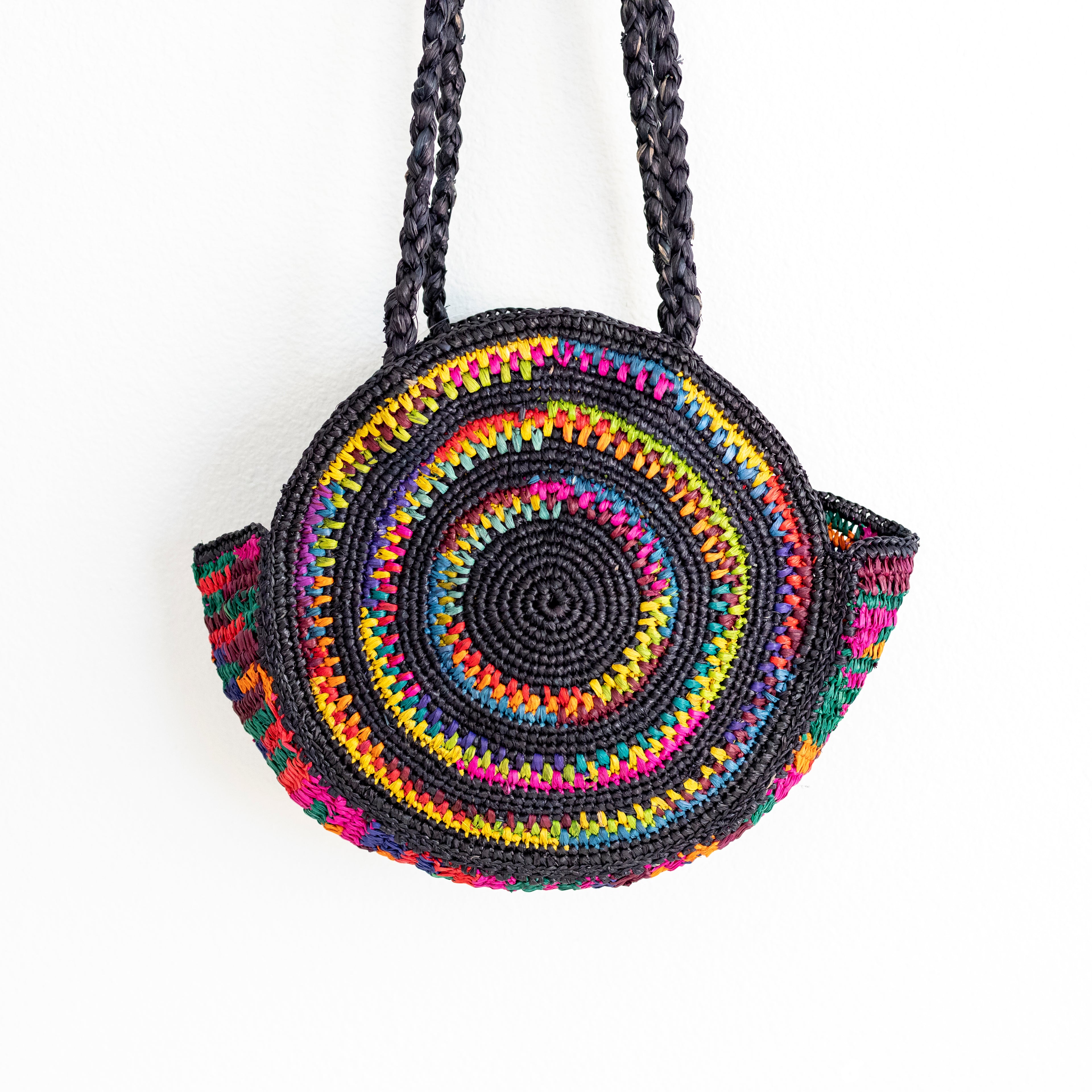 Round Raffia Woven Shoulder Bag