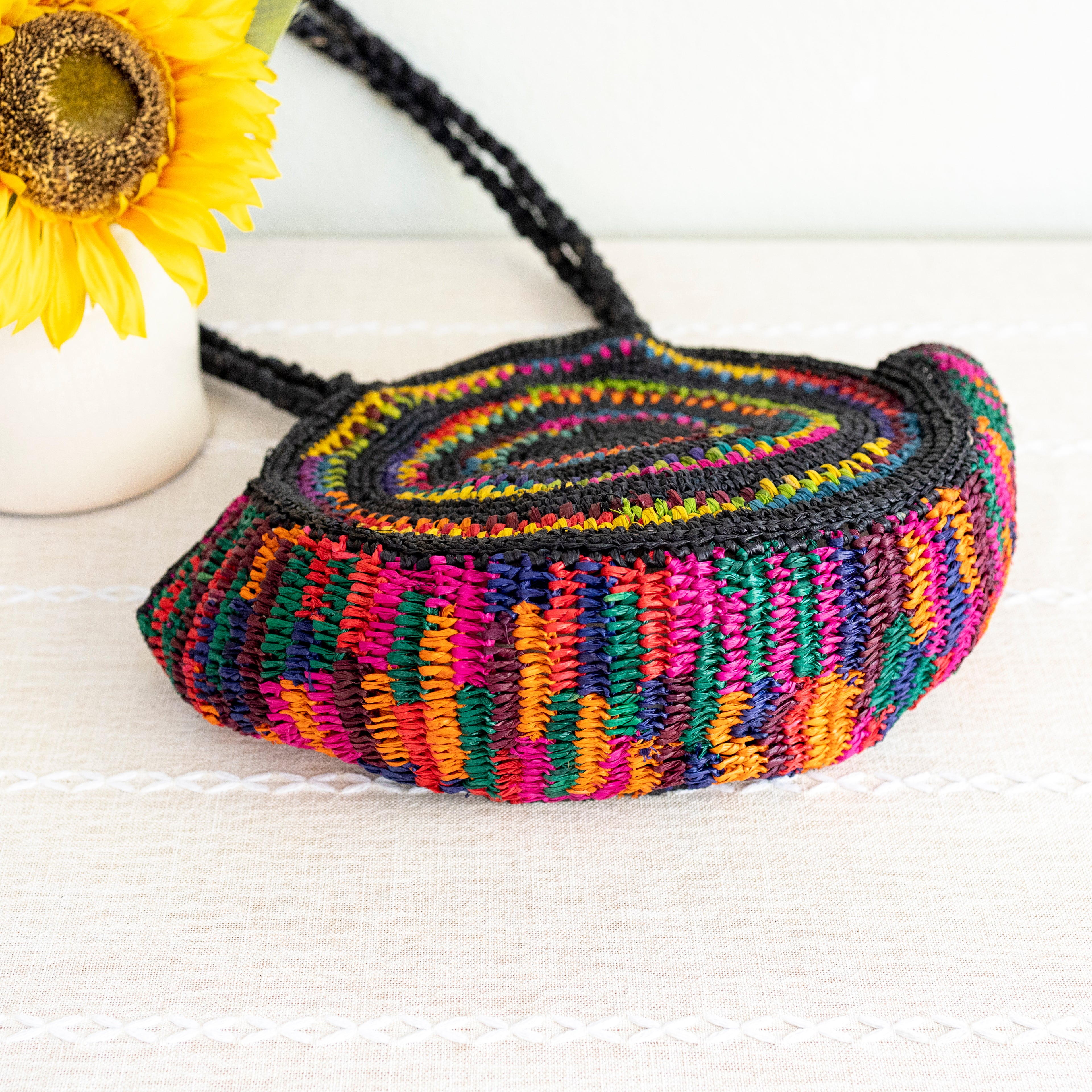Round Raffia Woven Shoulder Bag