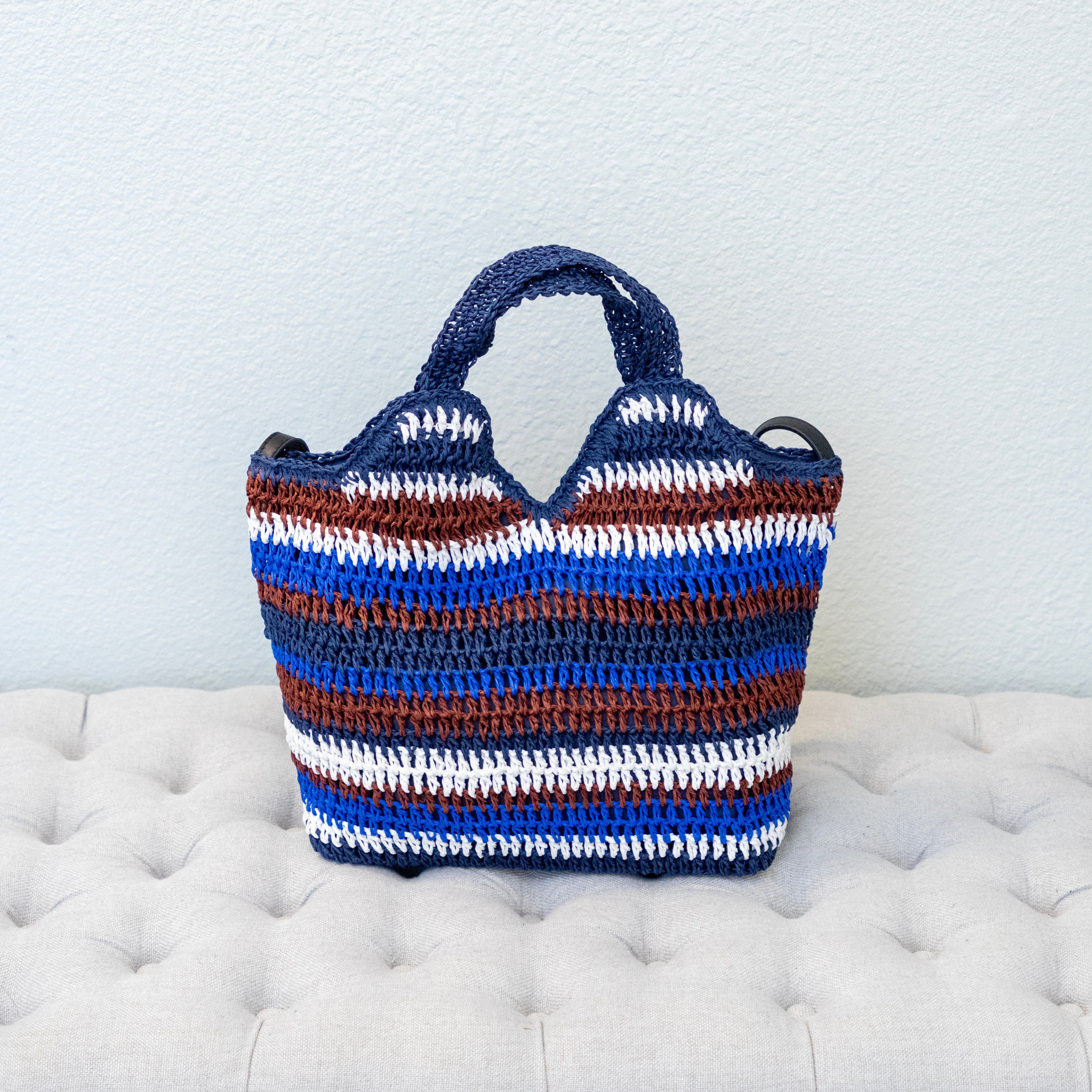 Handmade Crochet Straw Tote Striped Summer Bag