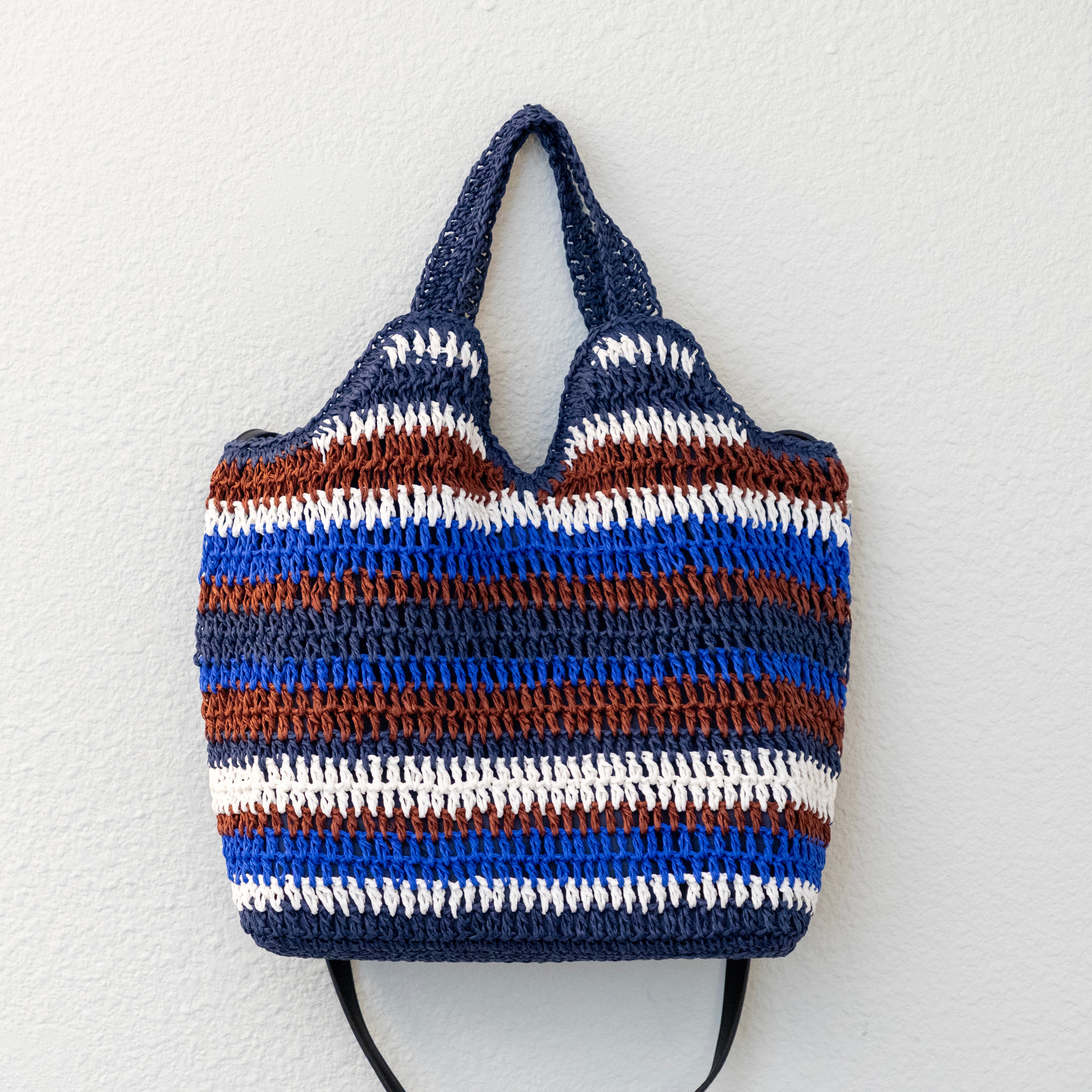 Handmade Crochet Straw Tote Striped Summer Bag