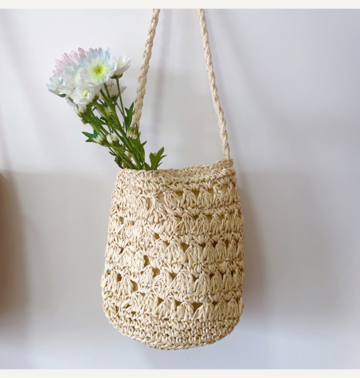 Elena Handbags Patterned Straw Shoulder Bucket Bag
