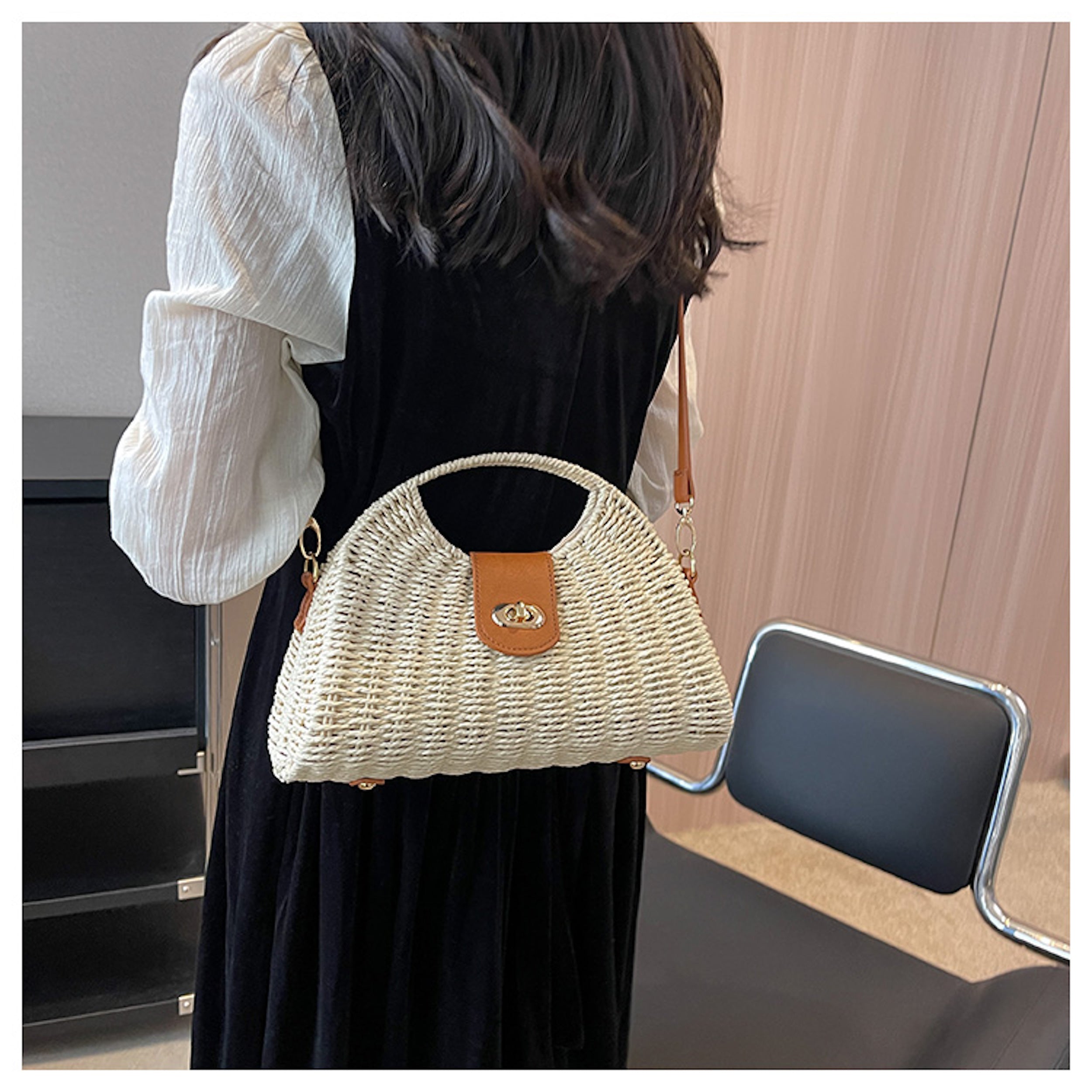 Straw Shell Shape Crossbody Hobo Bag
