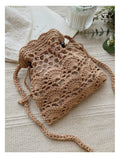 Elena Handbags Floral Cotton Knitted Shoulder Drawstring Bag with Tassel