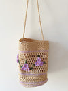 Elena Handbags Floral Straw Shoulder Bucket Bag Lavender