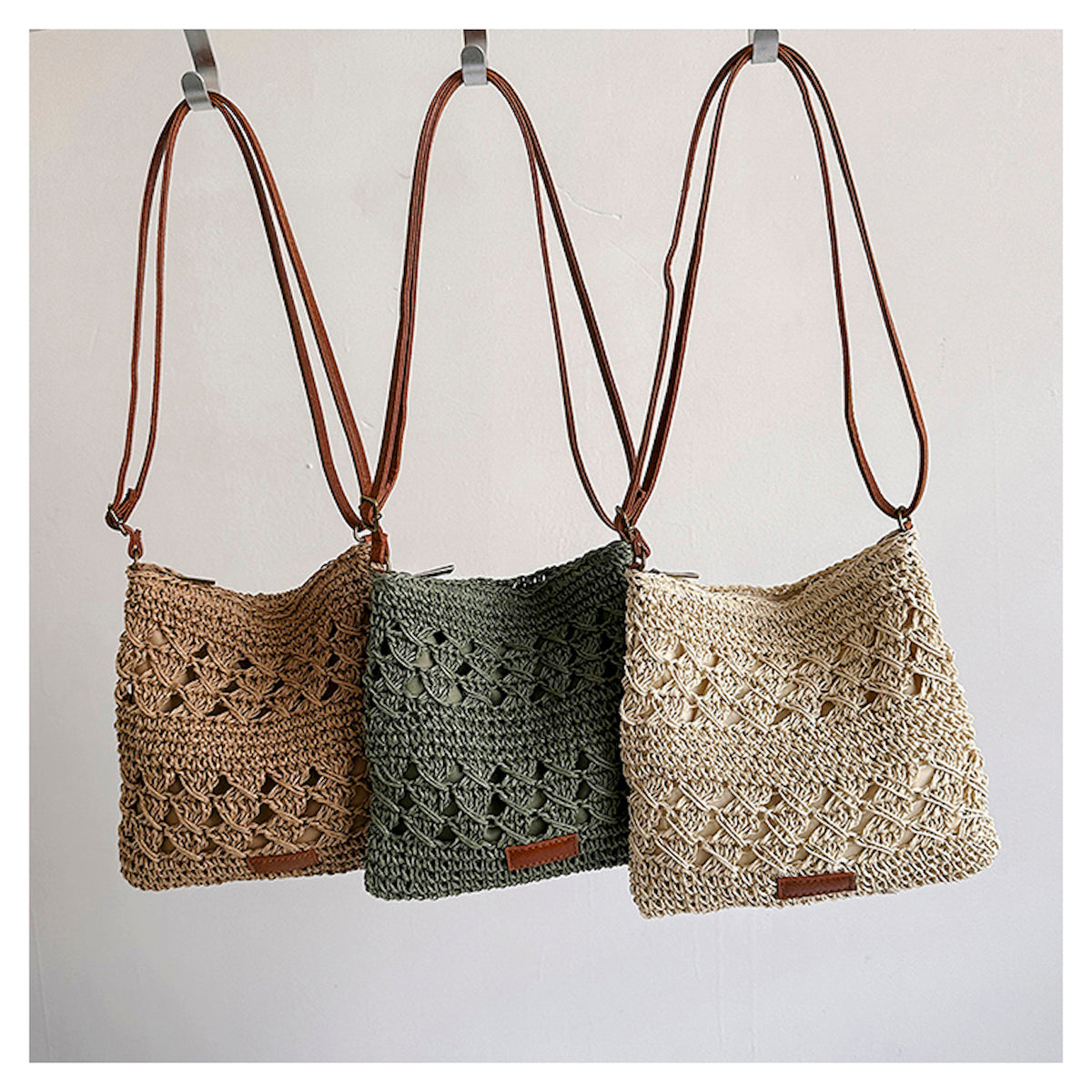 Elena Handbags Straw Woven Crossbody Purse
