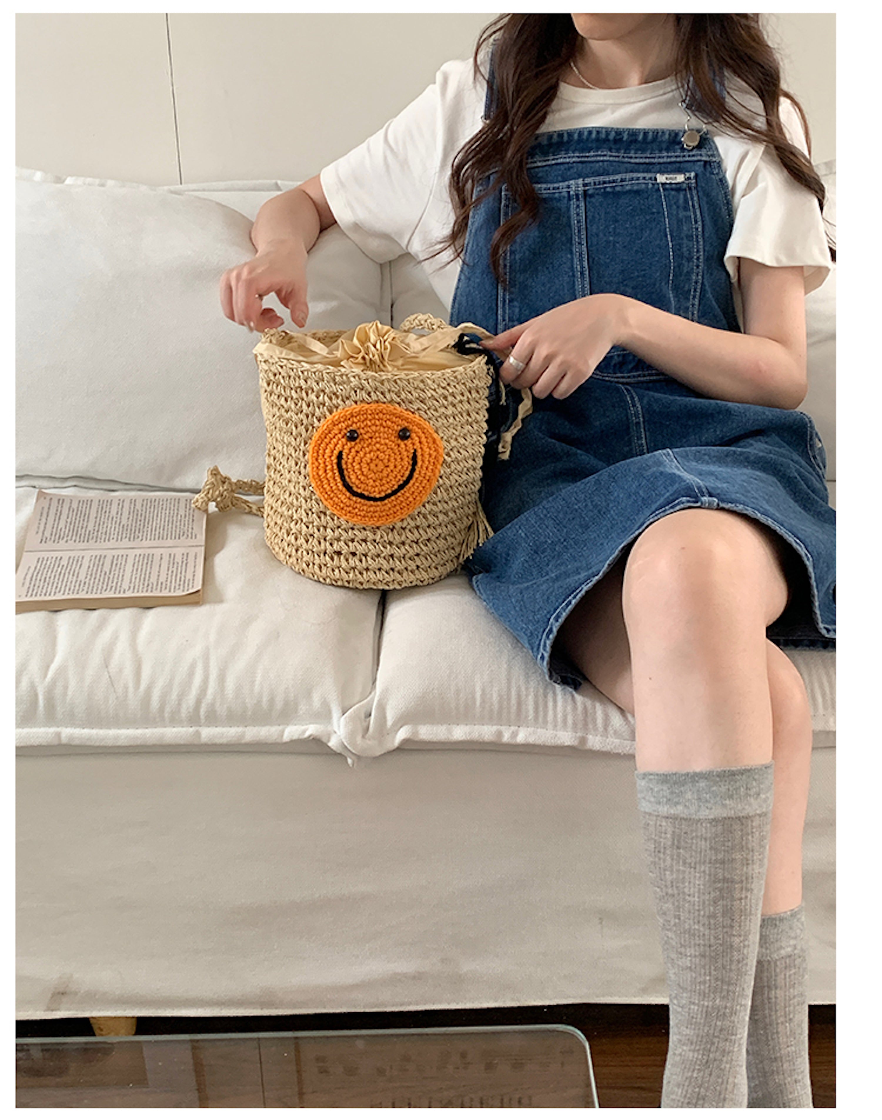 Straw Smiley Face Crossbody Bag