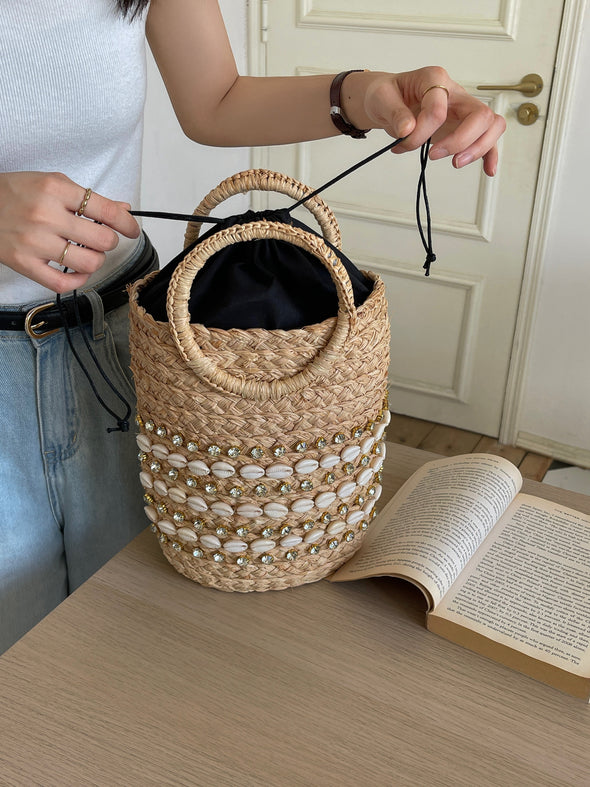 Elena Handbags Summer Raffia Straw Beach Basket Handbag