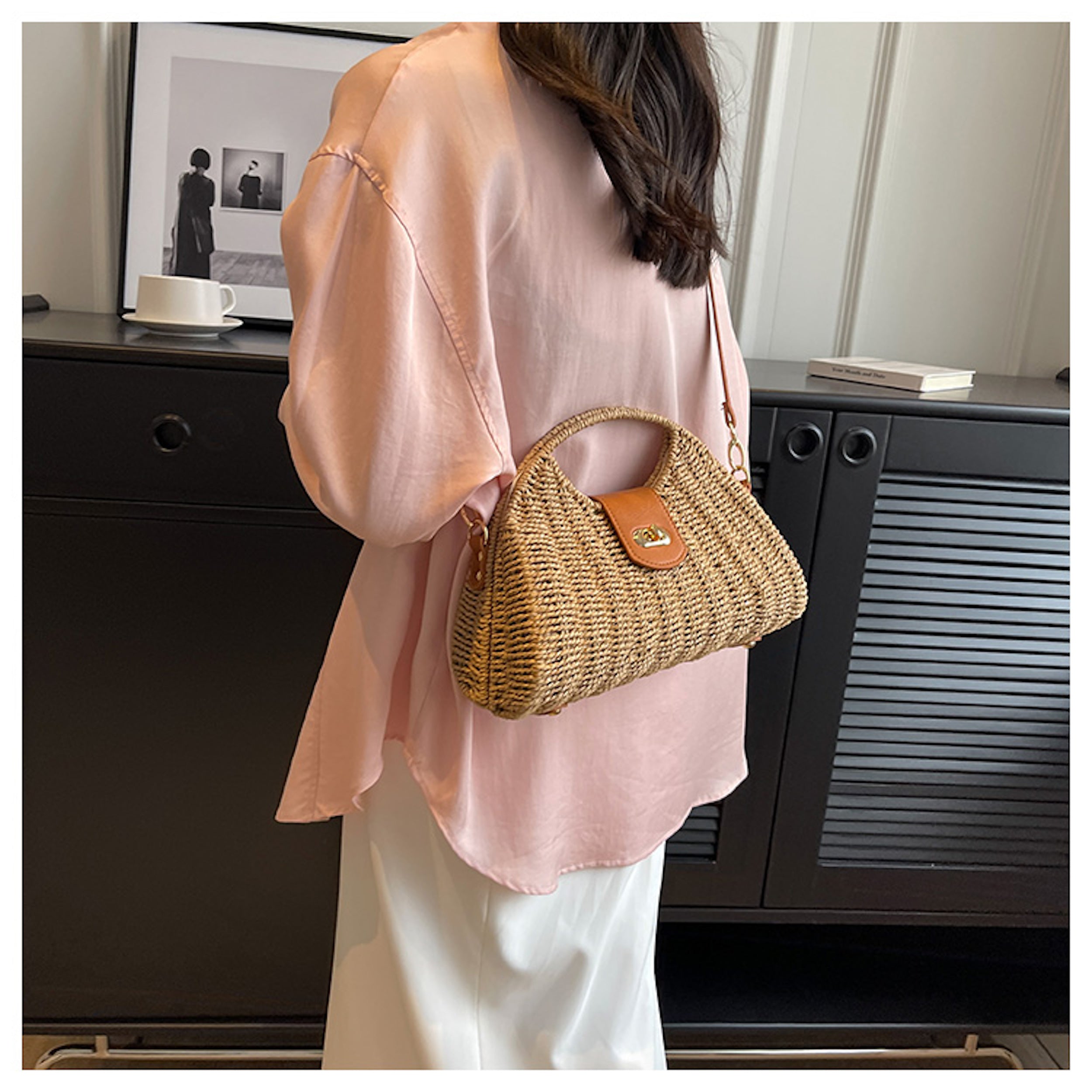 Straw Shell Shape Crossbody Hobo Bag