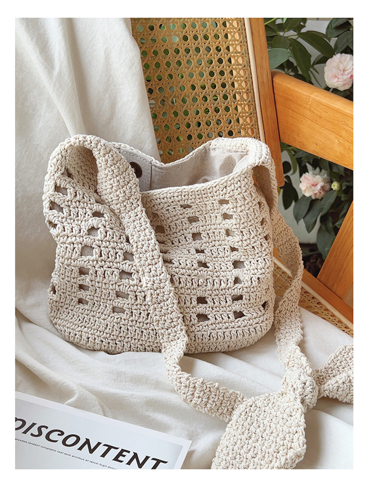 Elena Handbags Crochet Cotton Bucket Shoulder Bag