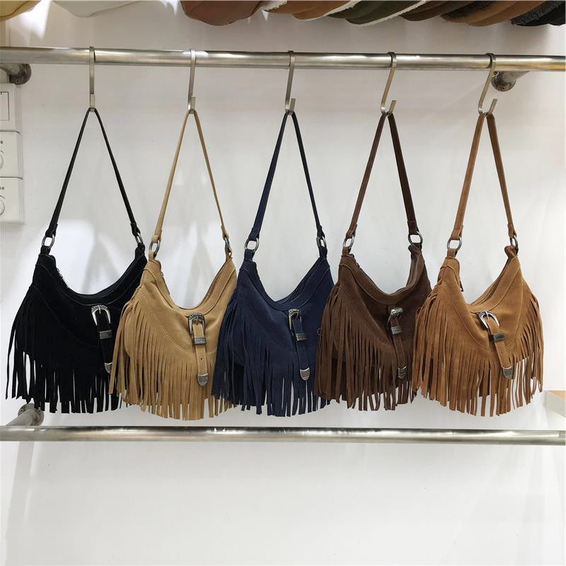 Soft Suede Shoulder Bag with Tassel