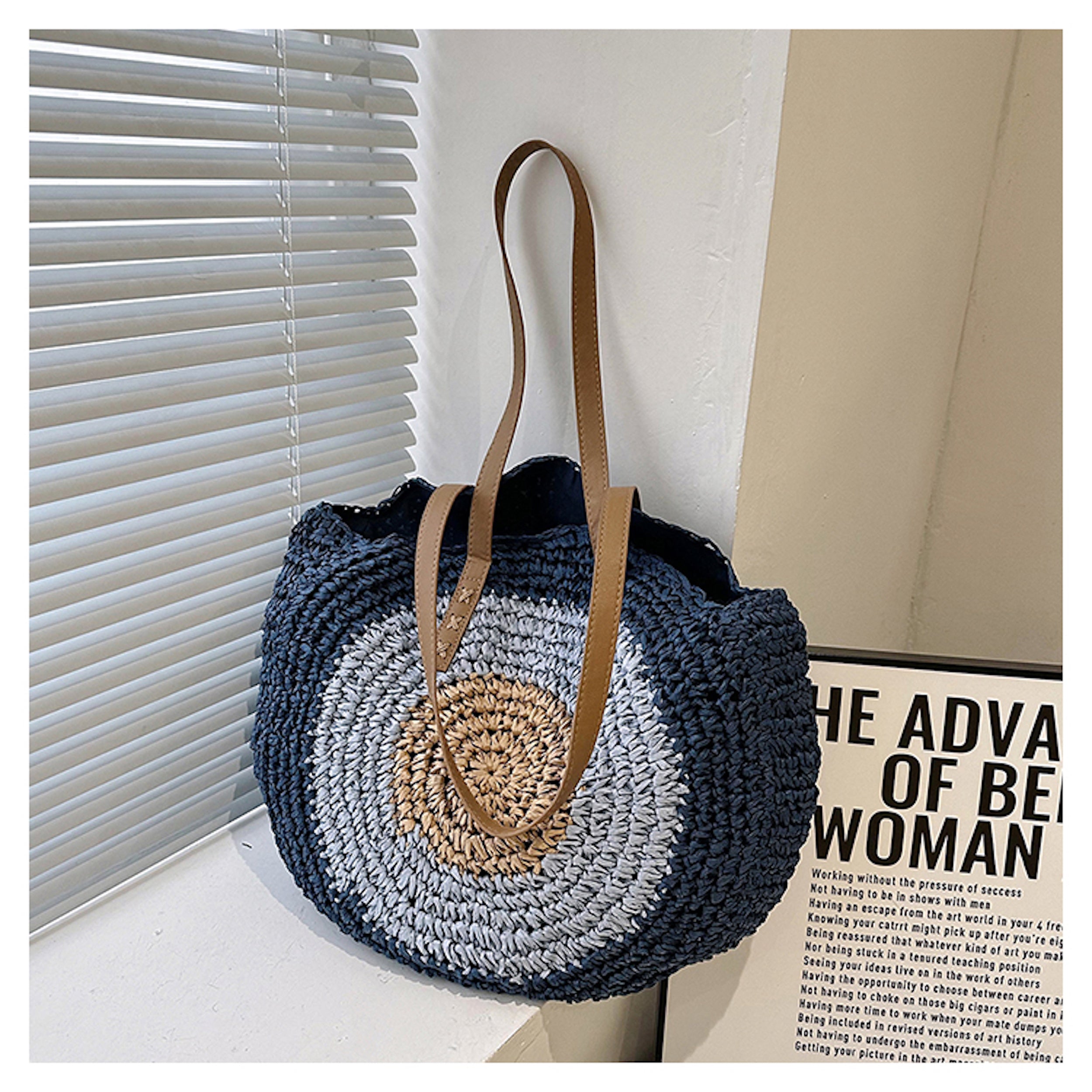 Elena Handbags Boho Round Beach Straw Tote