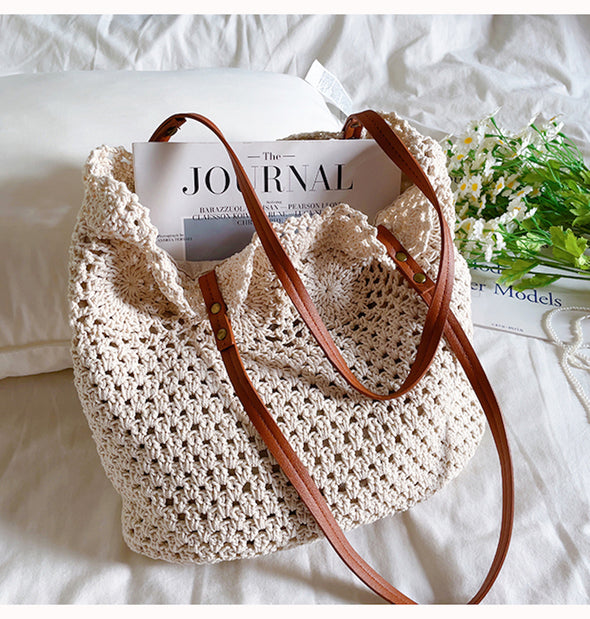 Elena Handbags Floral Design Cotton Knitted Shoulder Bag