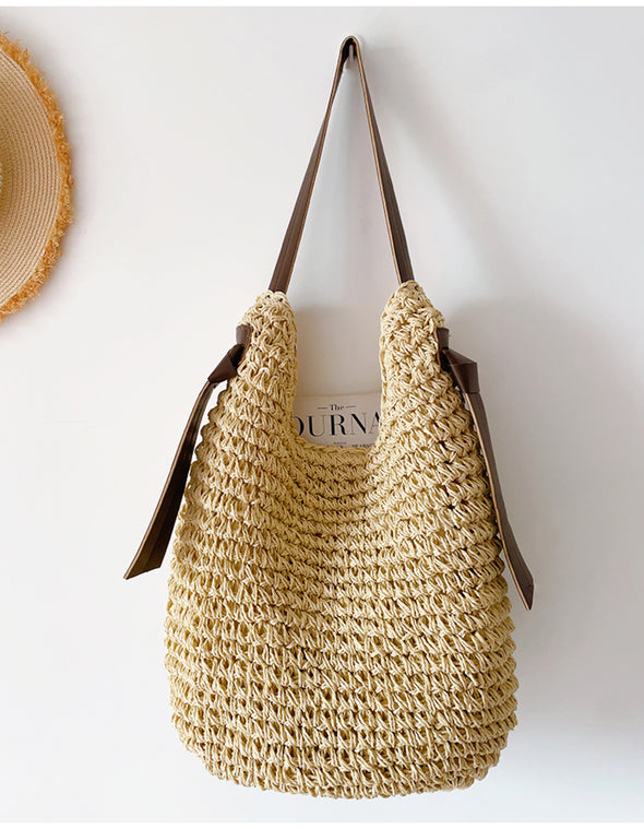 Elena Handbags Simple Straw Woven Shoulder Bag