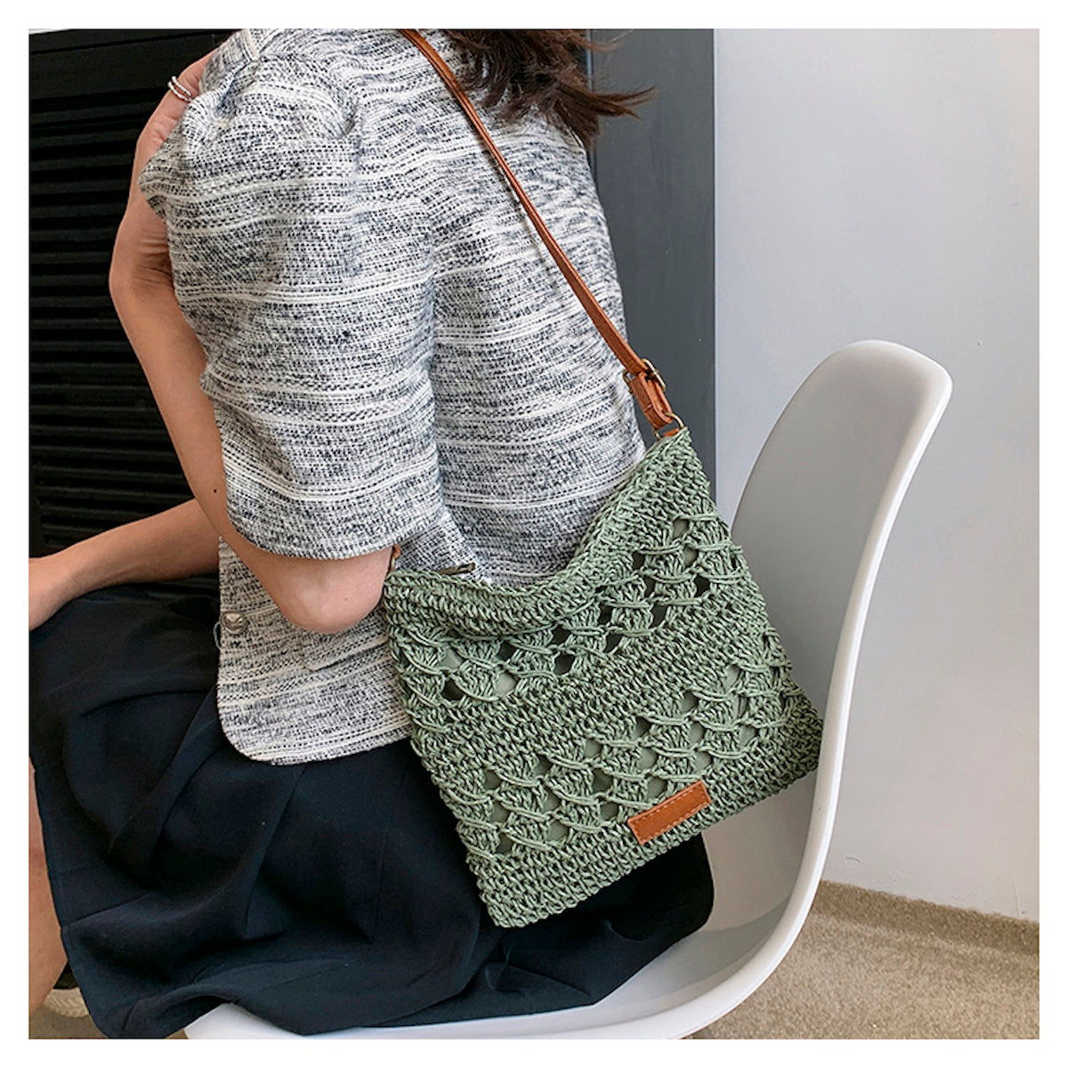 Elena Handbags Straw Woven Crossbody Purse