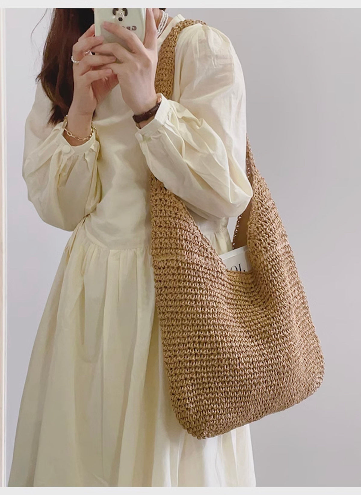 Elena Handbags Simple Straw Woven Shoulder Bag