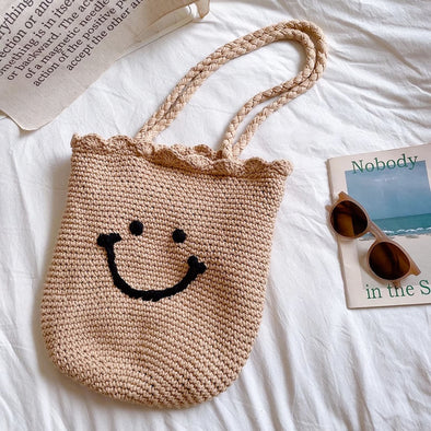 Elena Handbags Cotton Knit Smiley Face Shoulder Bag