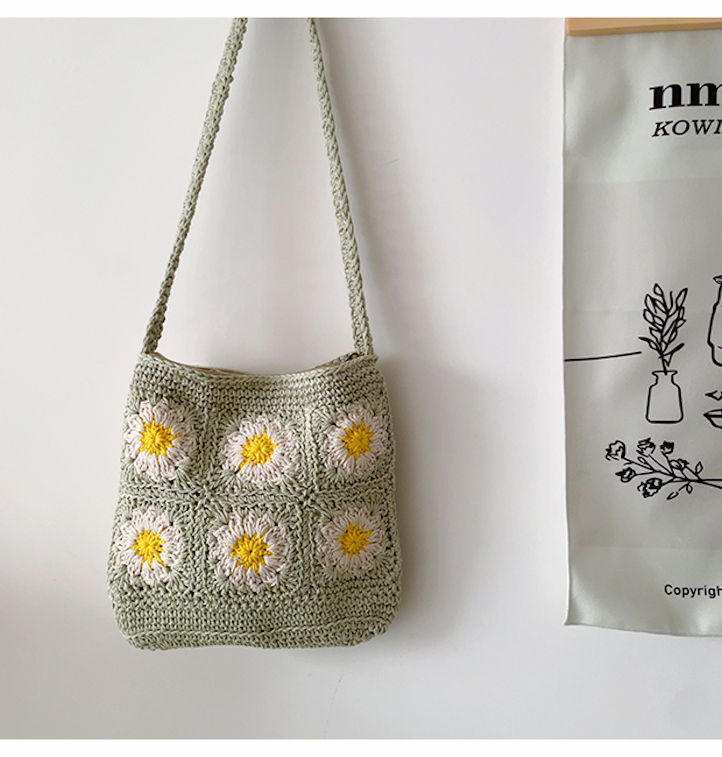 Elena Handbags Handmade Crochet Floral Square Shoulder Bag