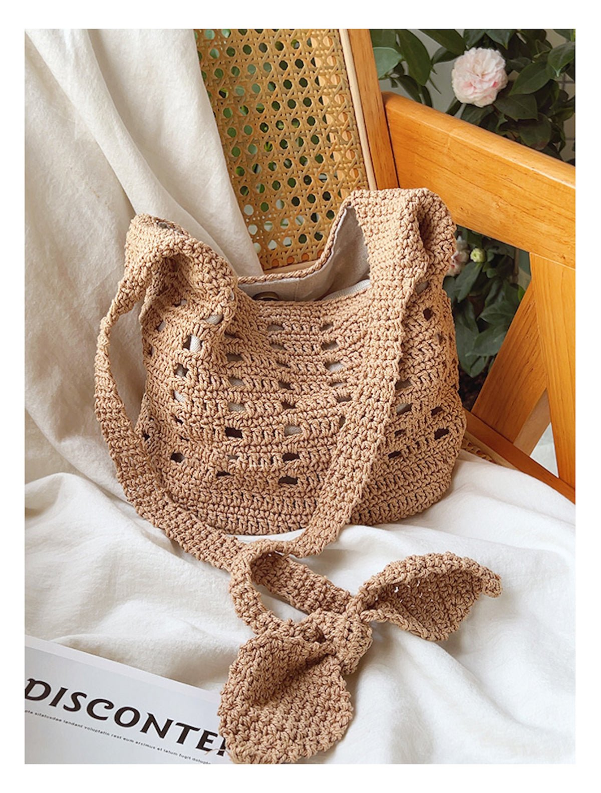 Elena Handbags Crochet Cotton Bucket Shoulder Bag
