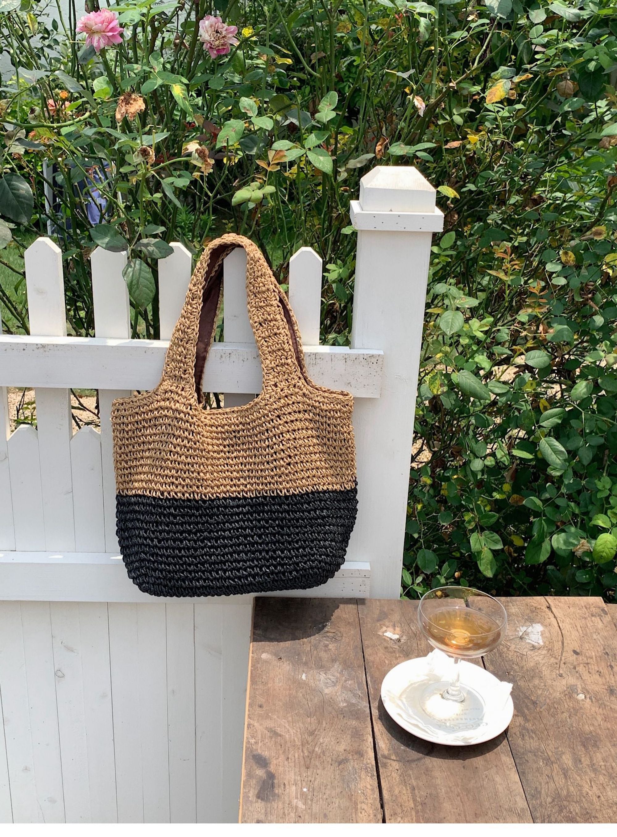 Summer Two Tone Simple Straw Shoulder Bag