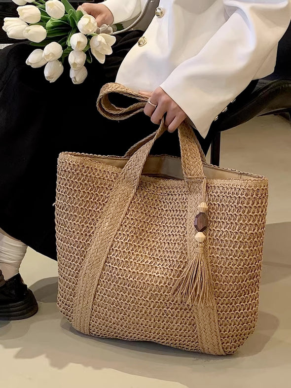 Elena Handbags Large Straw Woven Tote Bag