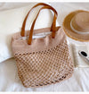 Elena Handbags Retro Fish Net Cotton Knitted Shoulder Bag with Leather Straps