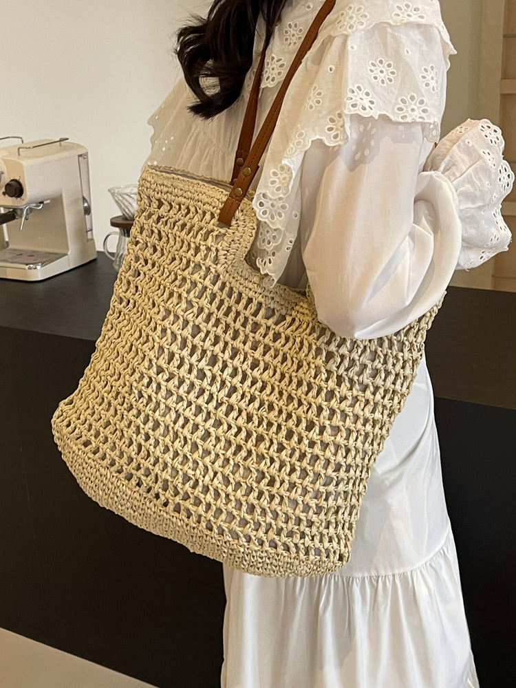 Lightweight Straw Woven Square Tote Bag