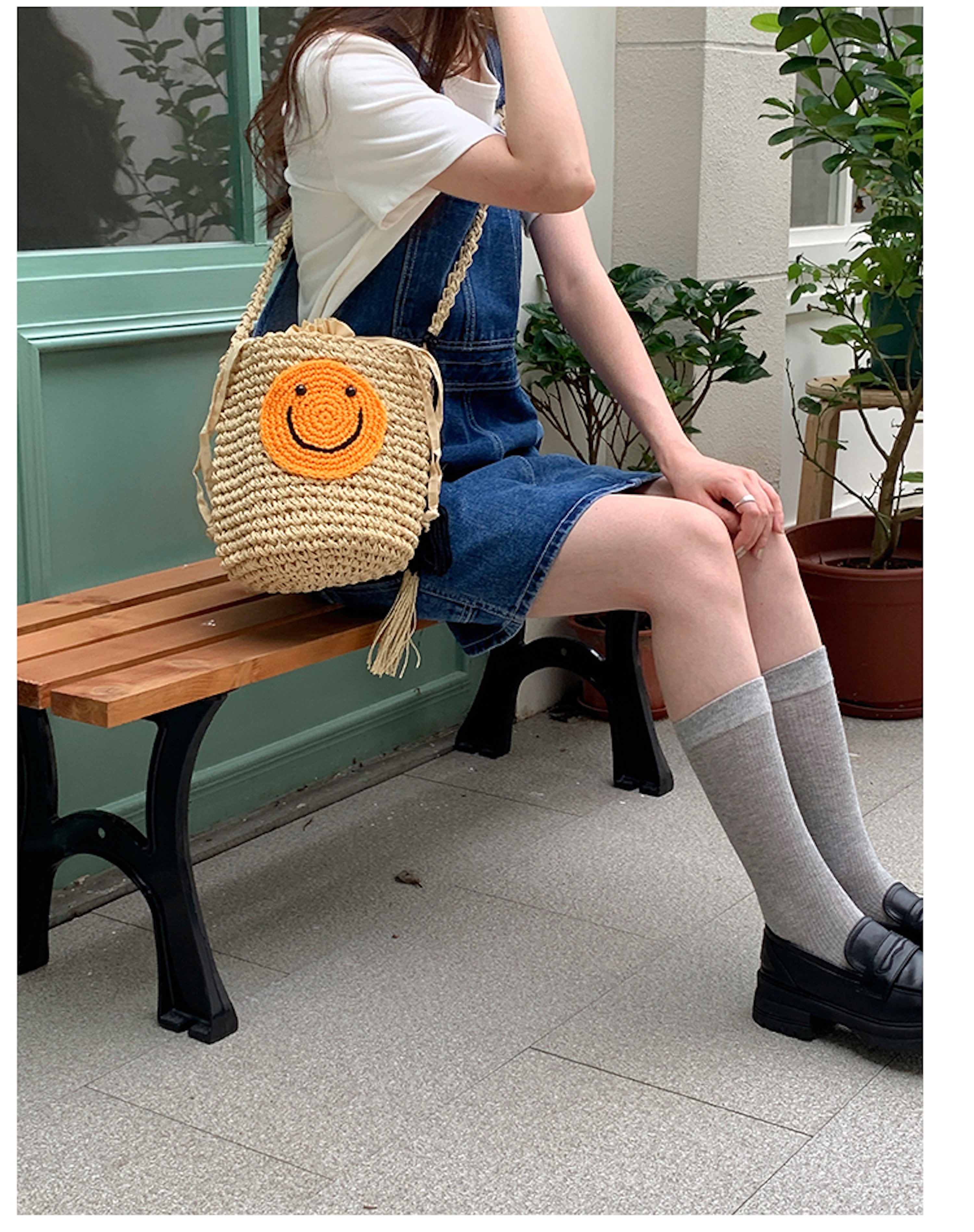 Straw Smiley Face Crossbody Bag