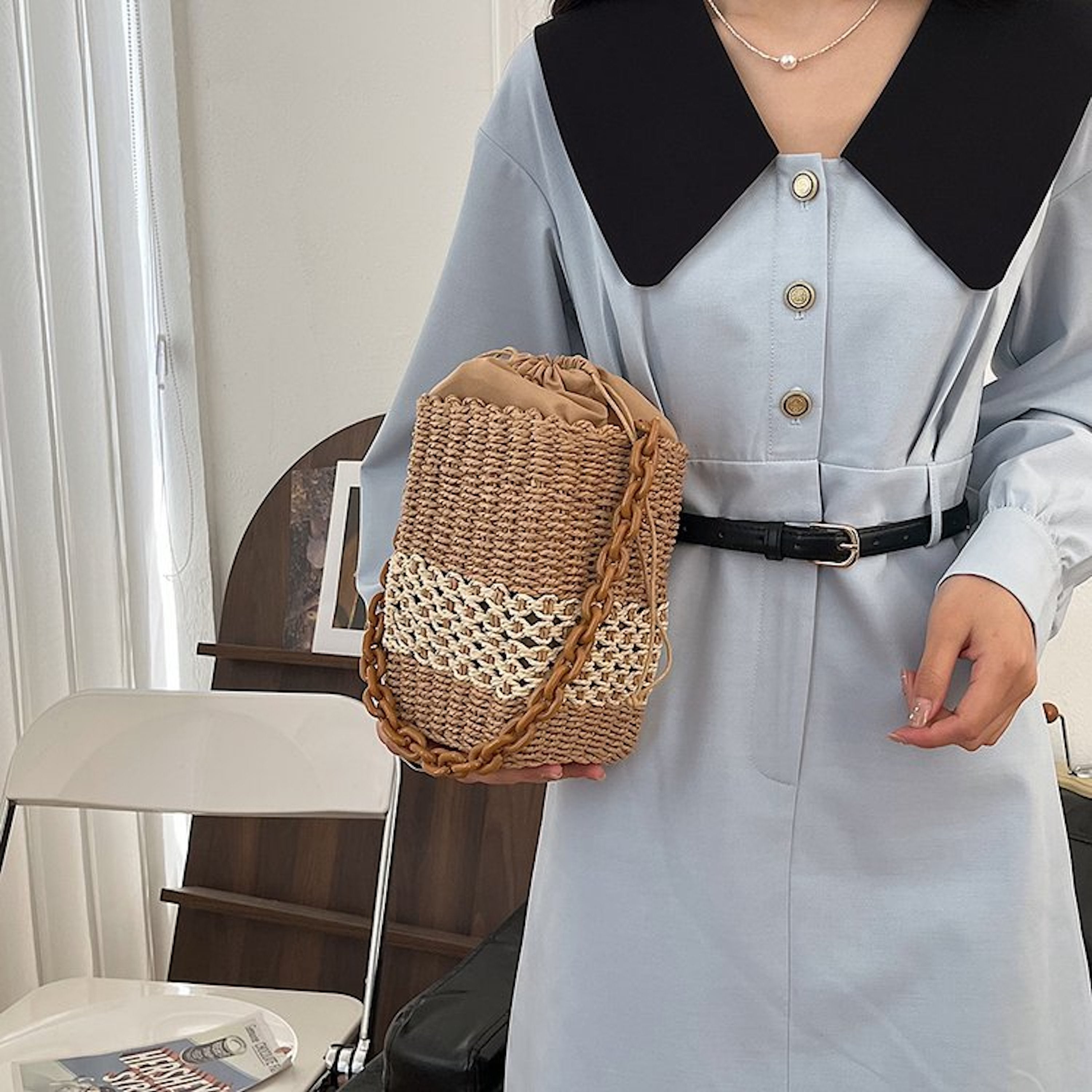 Straw Cube Shaped Fashion Handbag