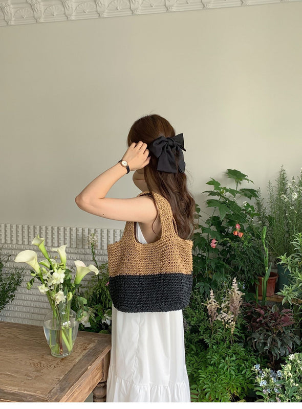 Elena Handbags Summer Two Tone Simple Straw Shoulder Bag